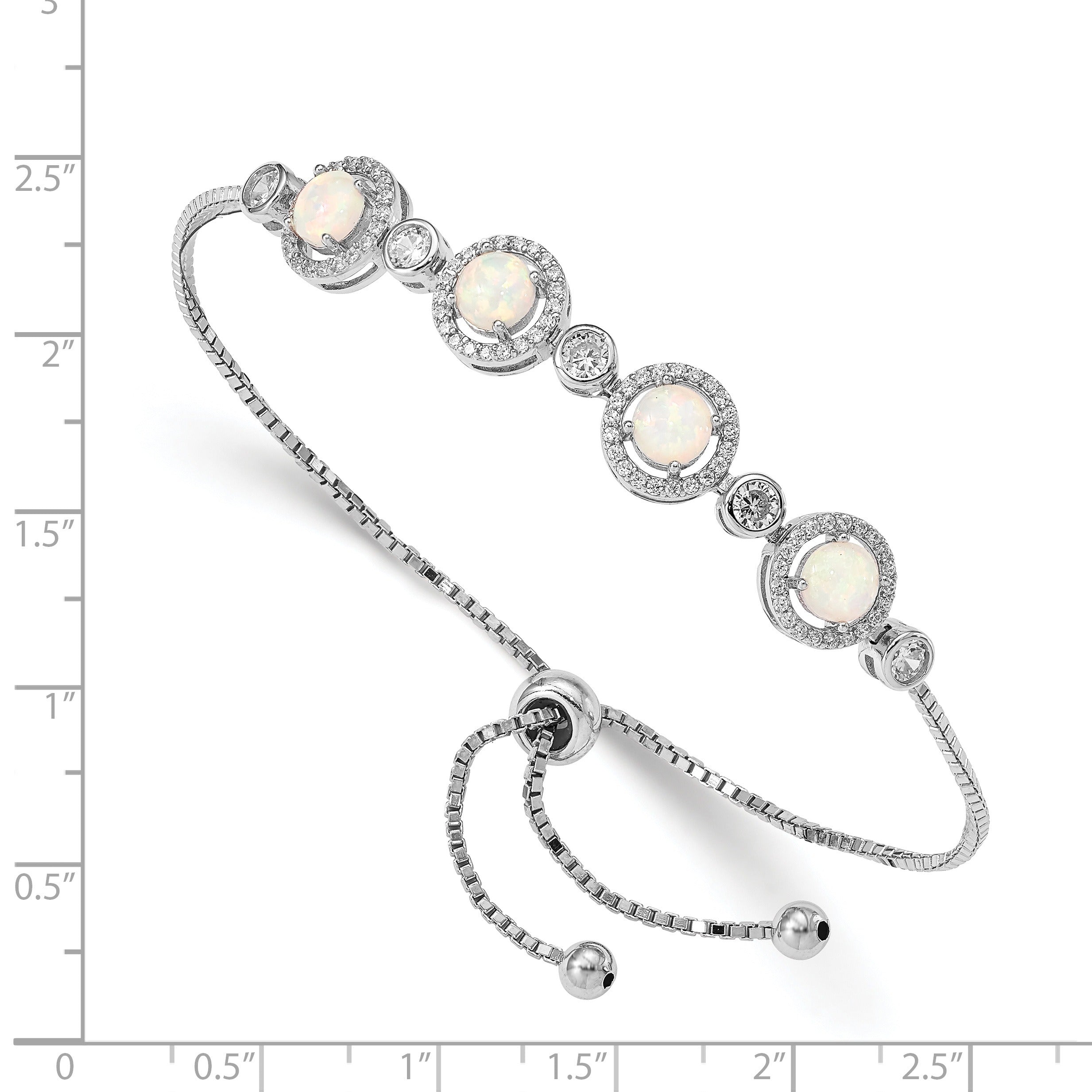 Sterling silver adjustable bracelet with round opal and diamond accents, FCJ Jewelry LLC