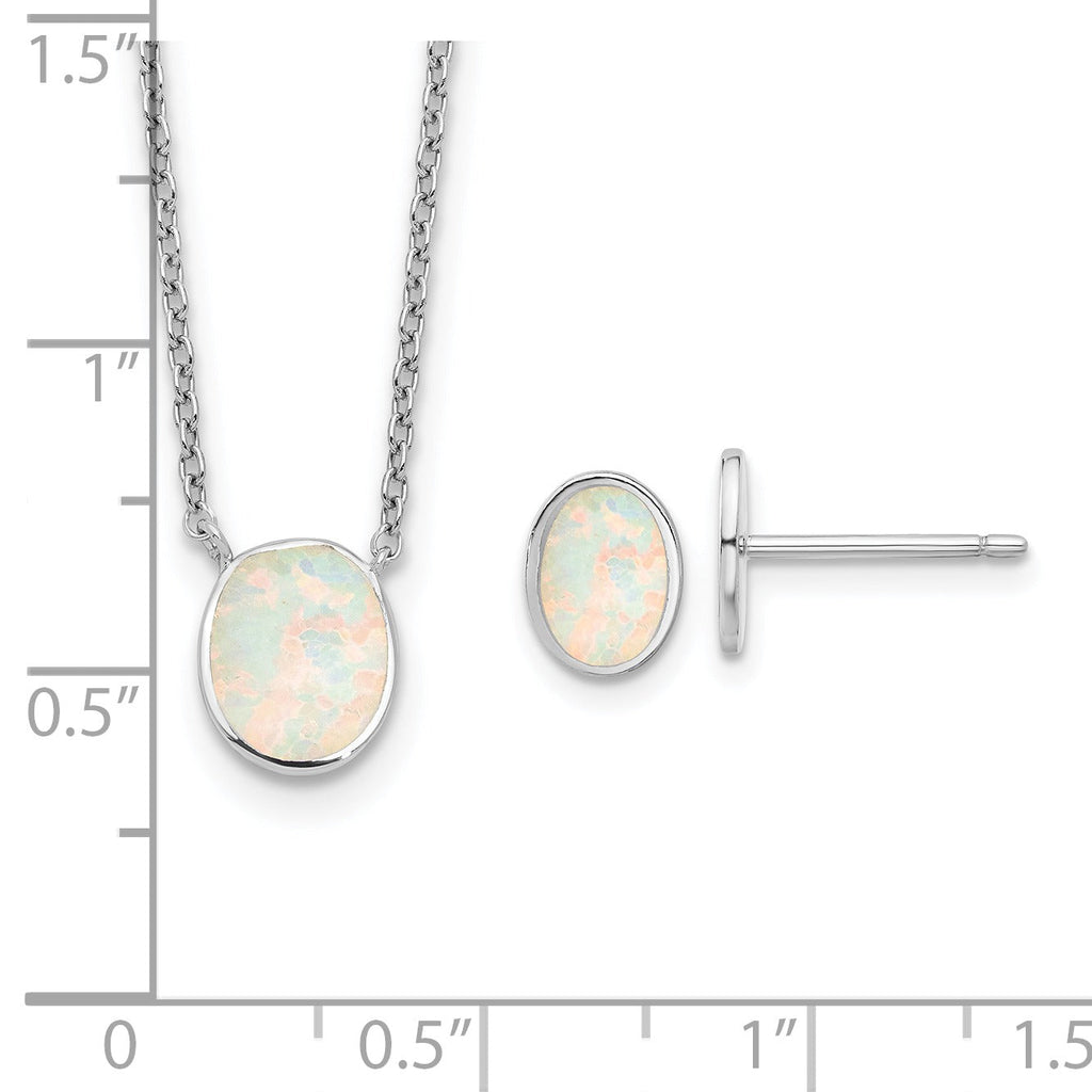 Sterling Silver Created Opal Oval Necklace Earring Set