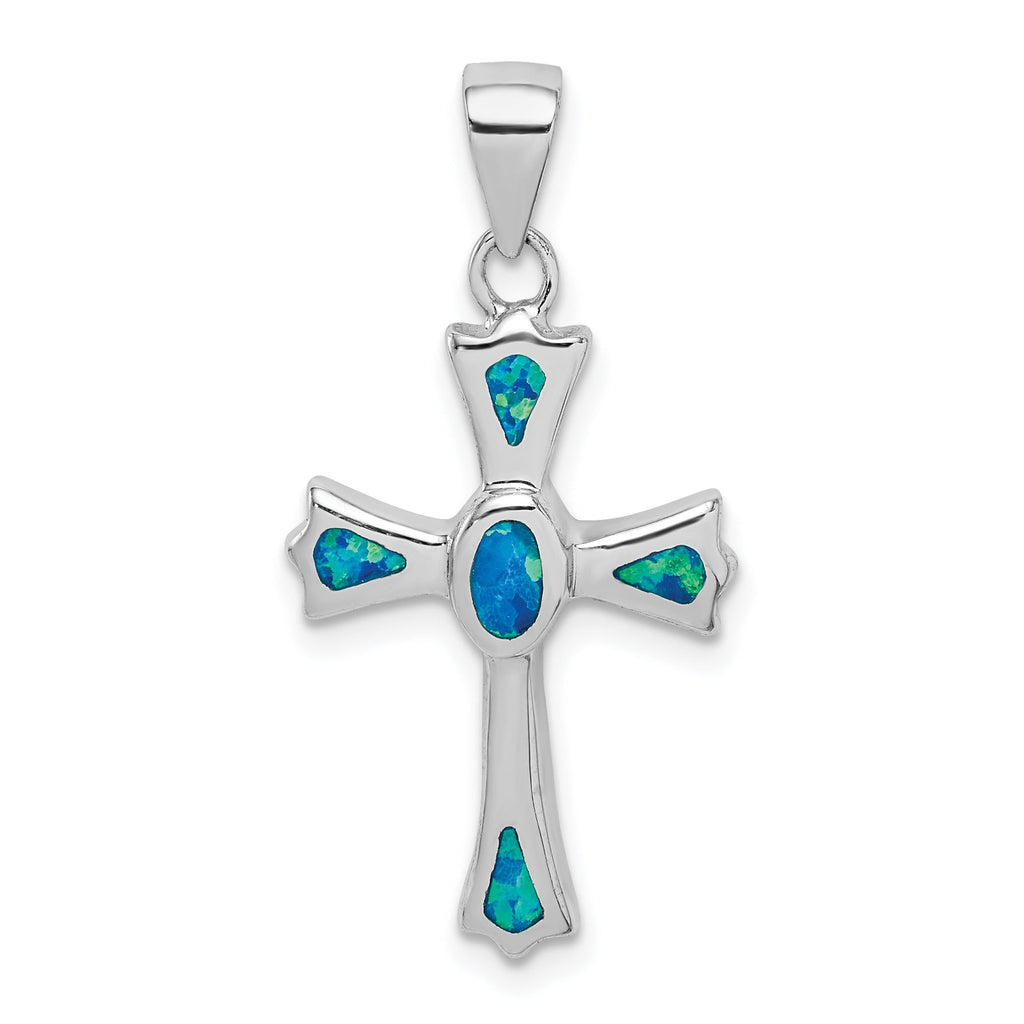 Sterling Silver Blue Opal Small Cross Pendant