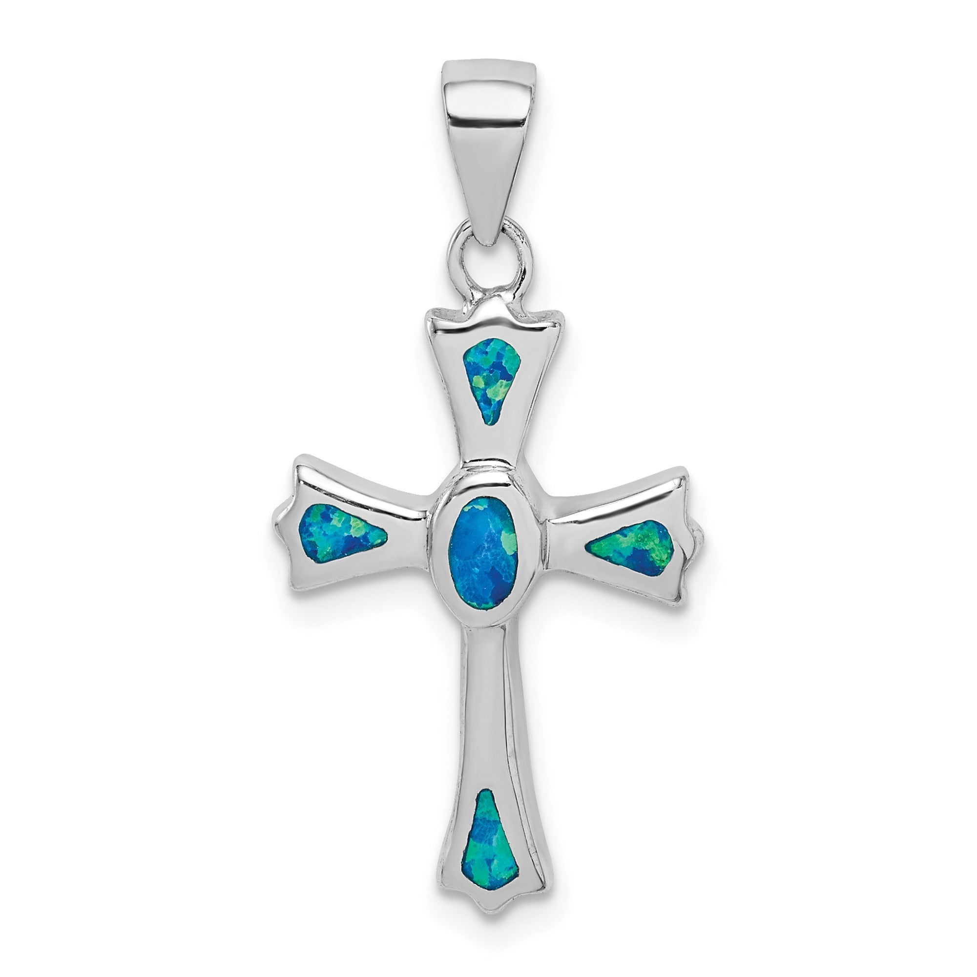Sterling Silver Blue Opal Small Cross Pendant
