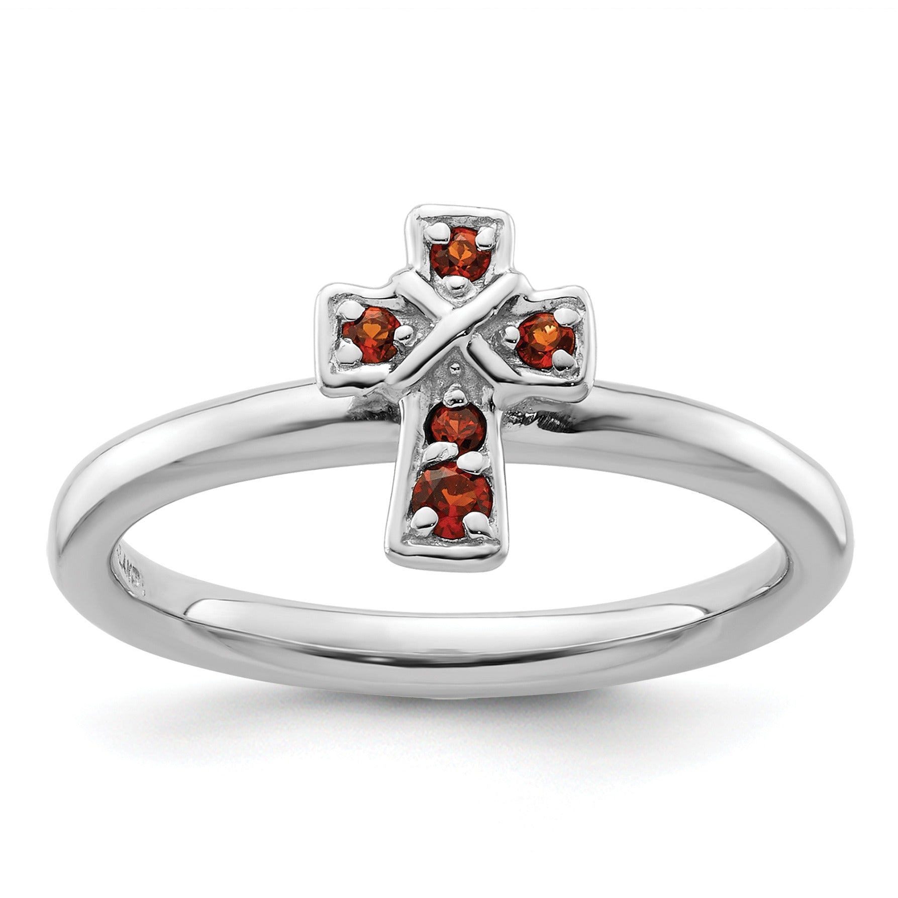 Natural Garnet Sterling Silver Stackable Cross Ring