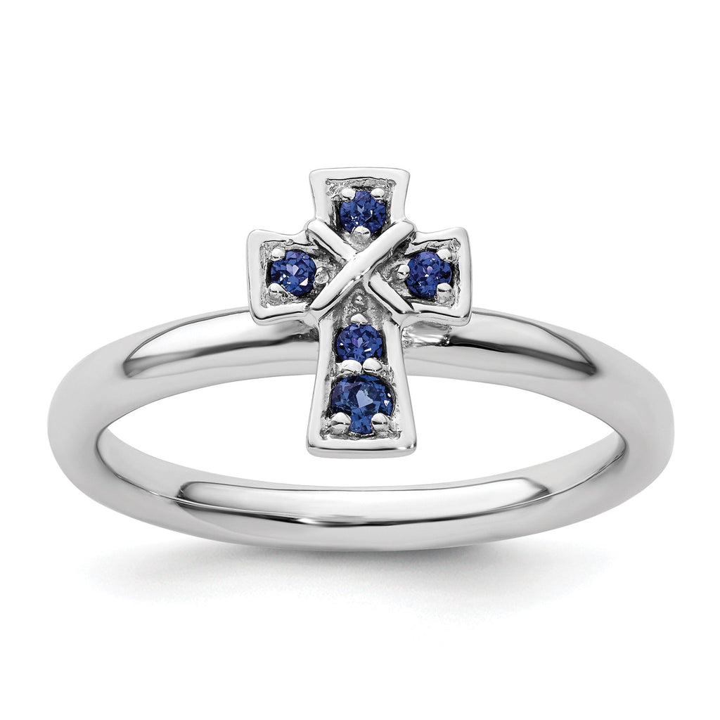 Lab Created Sapphire Silver Stackable Cross Ring