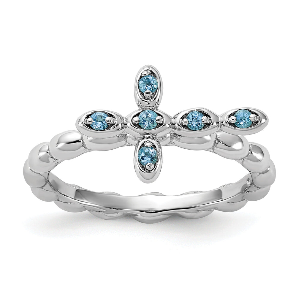 Silver Stackable Natural Swiss Blue Topaz Cross Ring