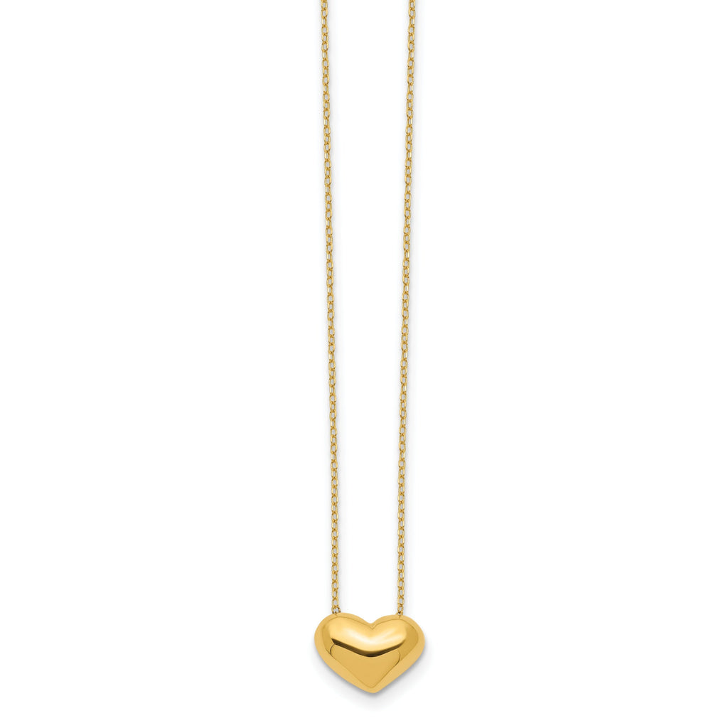 Gold heart pendant necklace on fine chain, handcrafted jewelry from FCJ Jewelry LLC USA