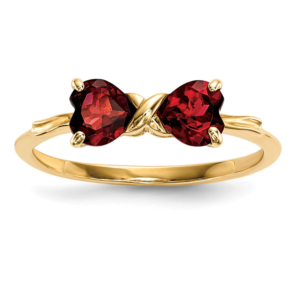 Gold ring with two heart-shaped red gemstones, fine handcrafted jewelry from FCJ Jewelry LLC