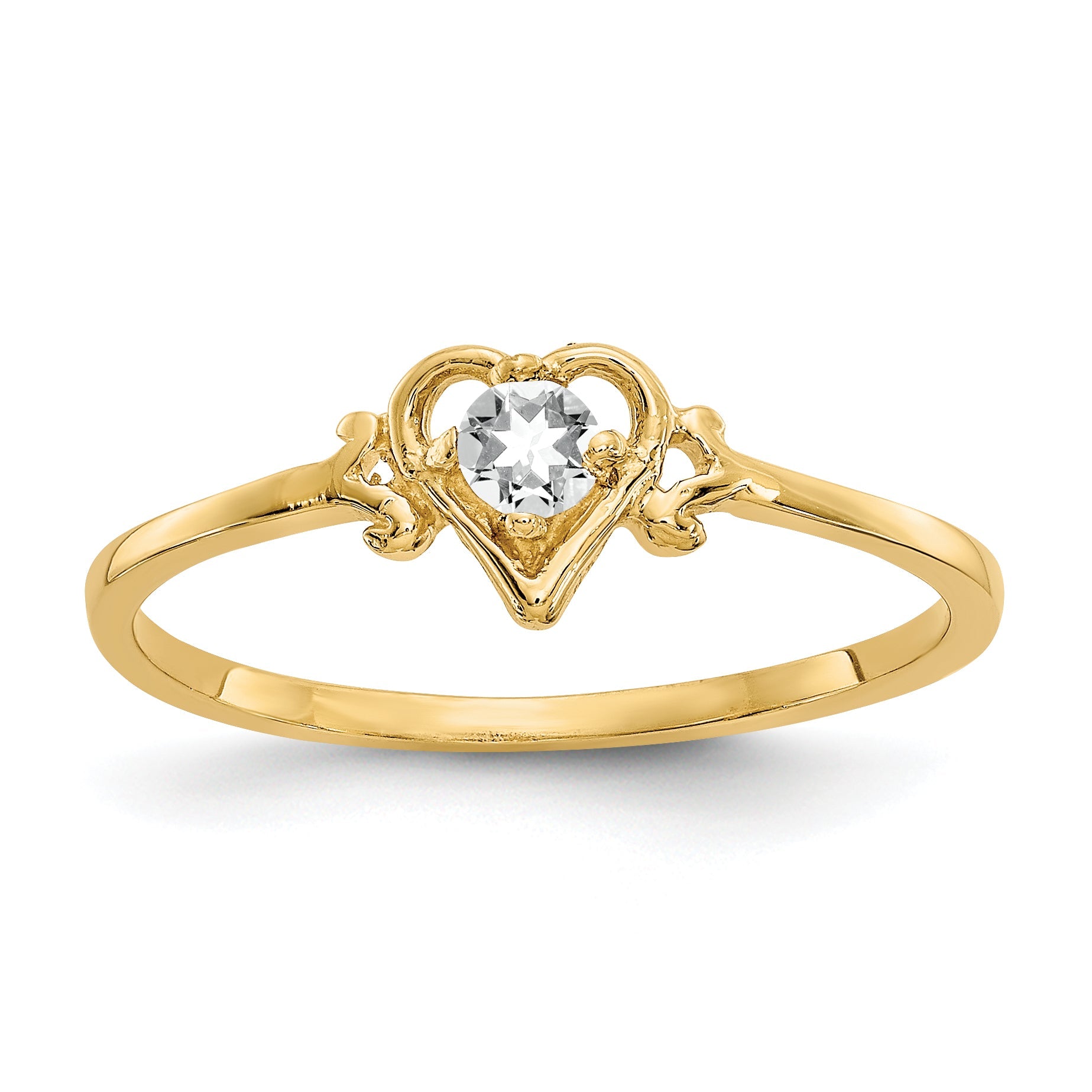 10K Yellow Gold White Topaz Birthstone Heart Ring