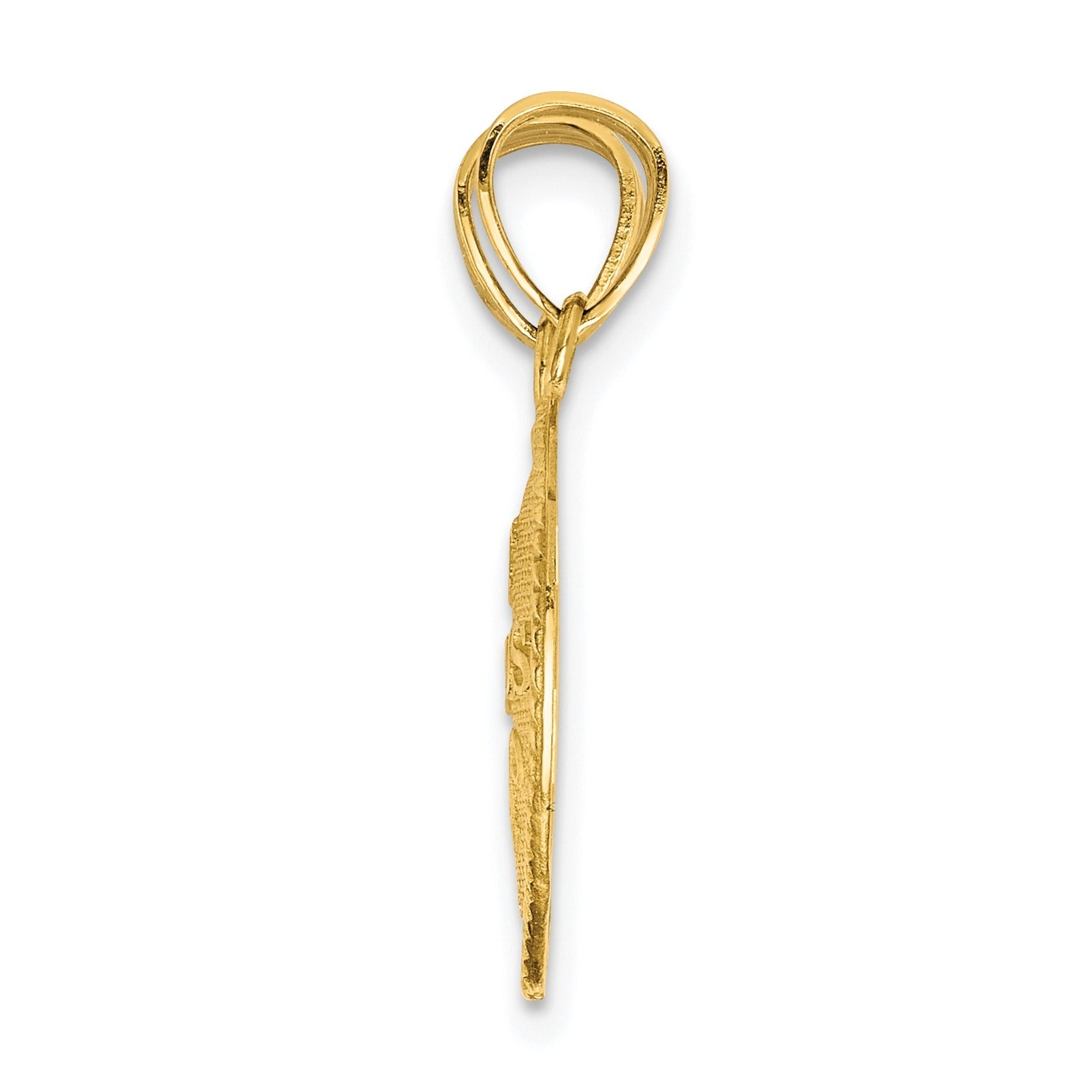 Gold handcrafted jewelry pendant with a unique elongated design from FCJ Jewelry LLC