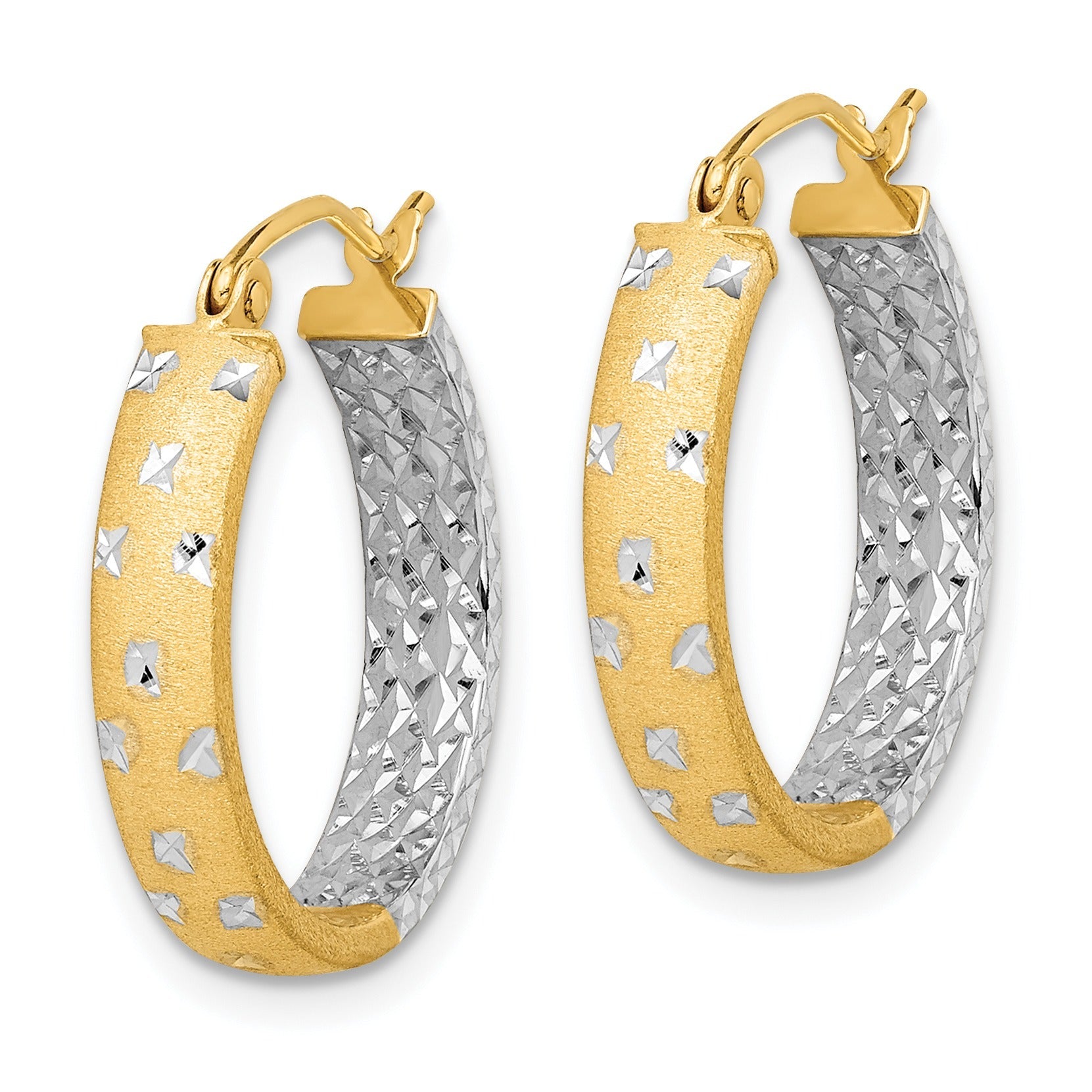 10k Gold Two-tone Diamond-cut Hoop Earrings