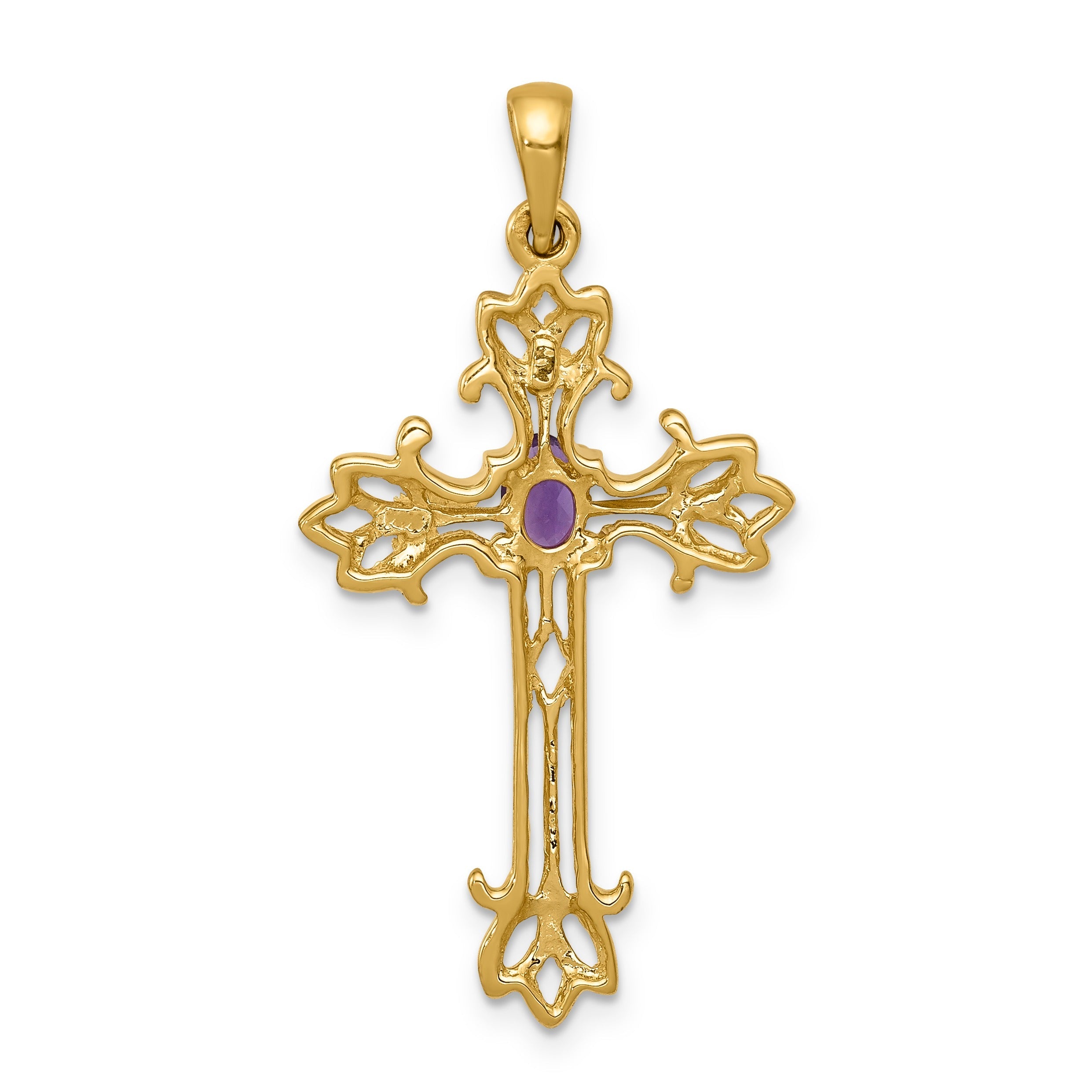 10K Yellow Gold Natural Amethyst Cross Pendant