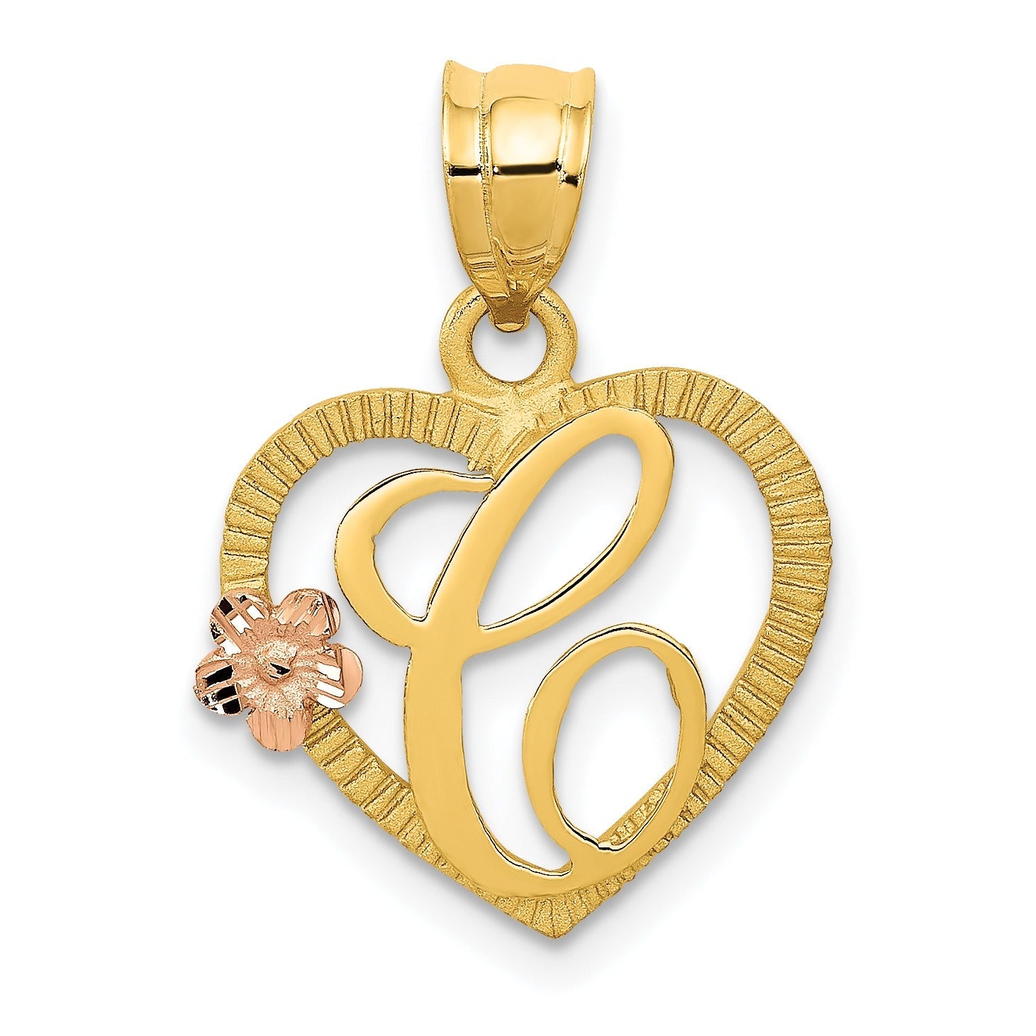 14k Gold Heart Initial Pendants