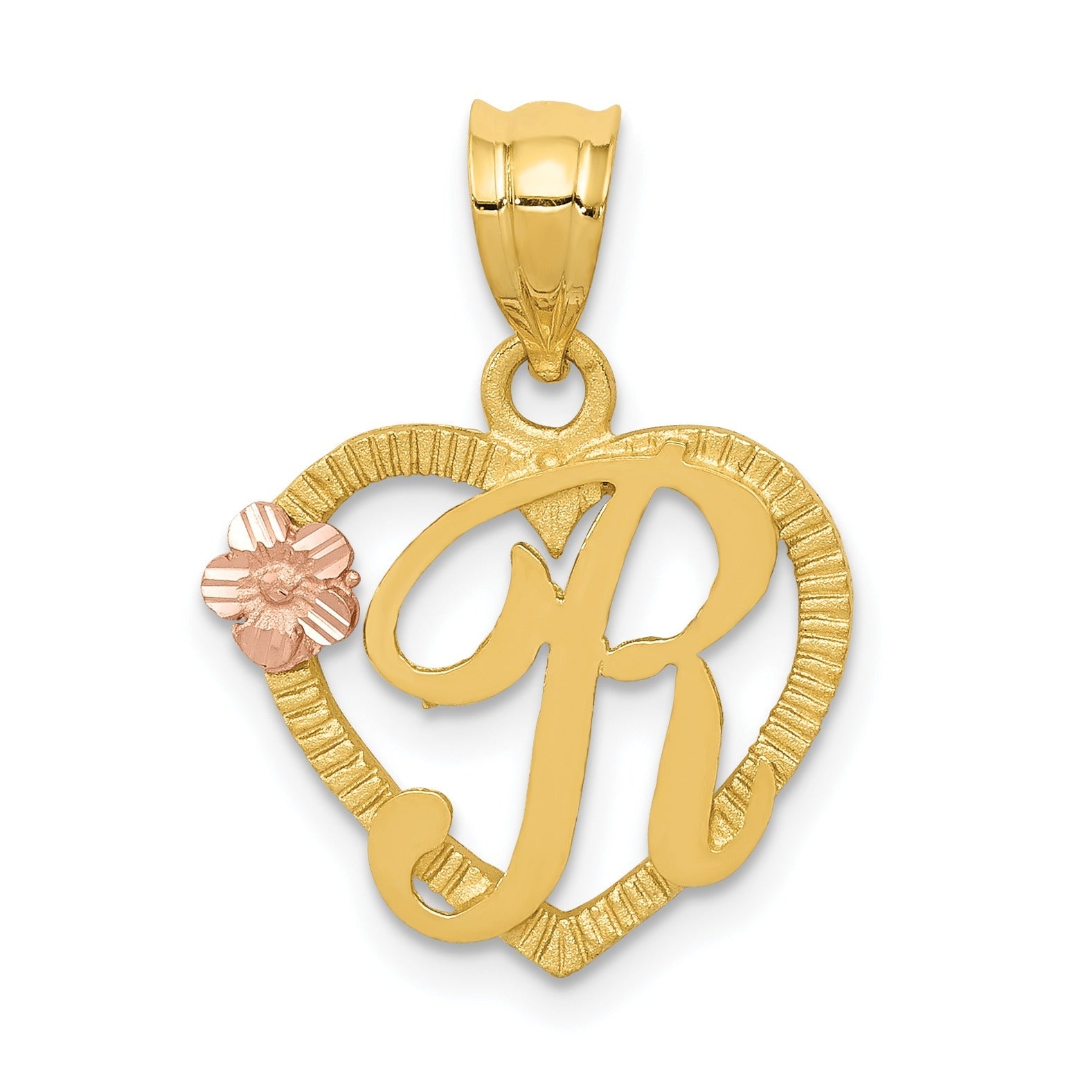 14k Gold Heart Initial Pendants