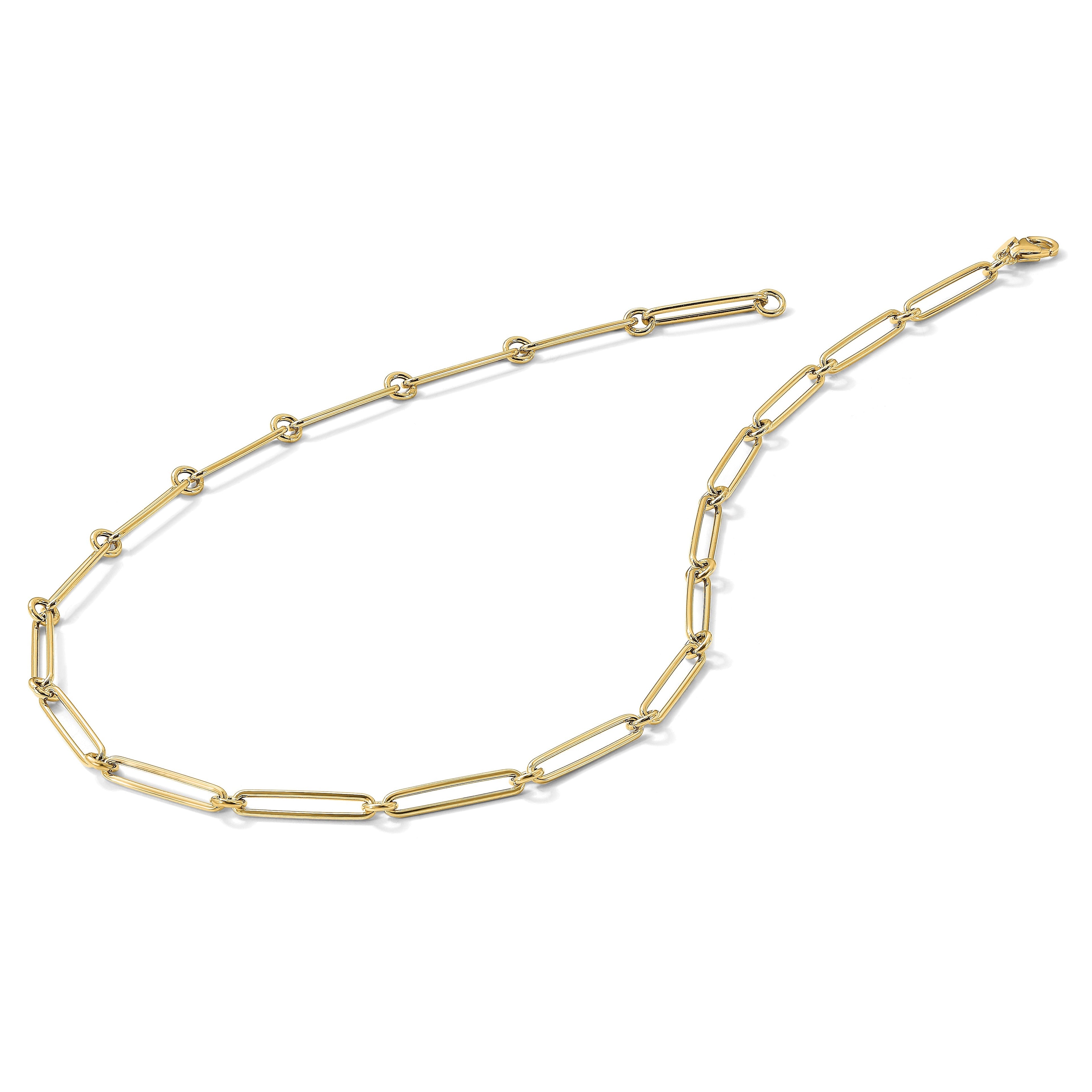14K Yellow Gold Hollow Paperclip Link Necklace 18 inch