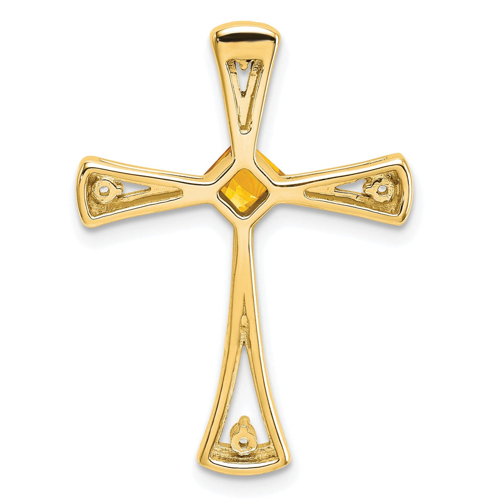 Natural Citrine Diamond Cross Chain Slide Pendant