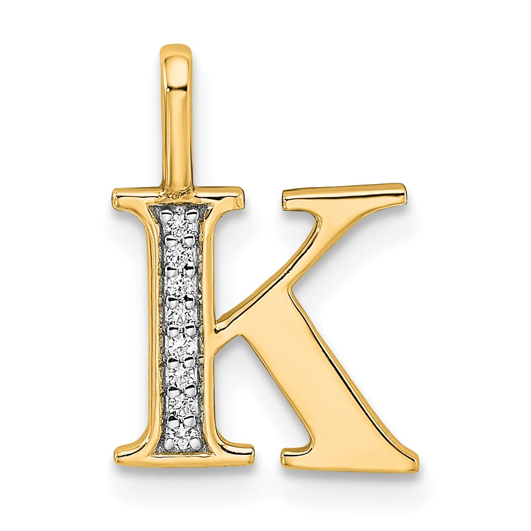 Natural Diamond Initial Letter 14k Gold Pendant