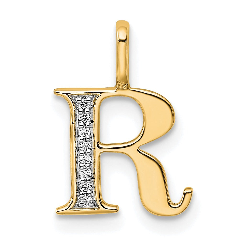 Natural Diamond Initial Letter 14k Gold Pendant