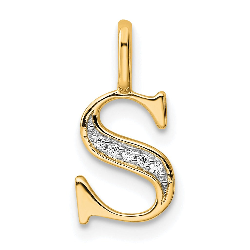 Natural Diamond Initial Letter 14k Gold Pendant