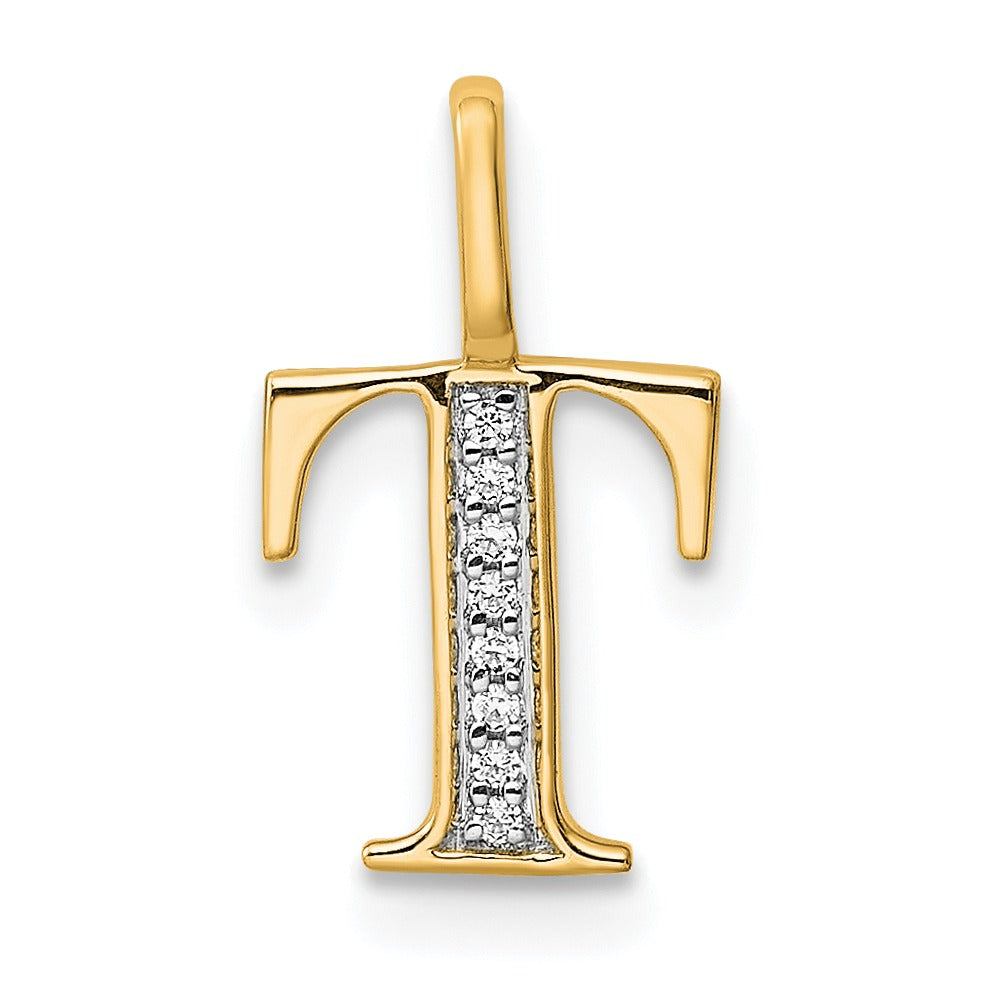 Natural Diamond Initial Letter 14k Gold Pendant