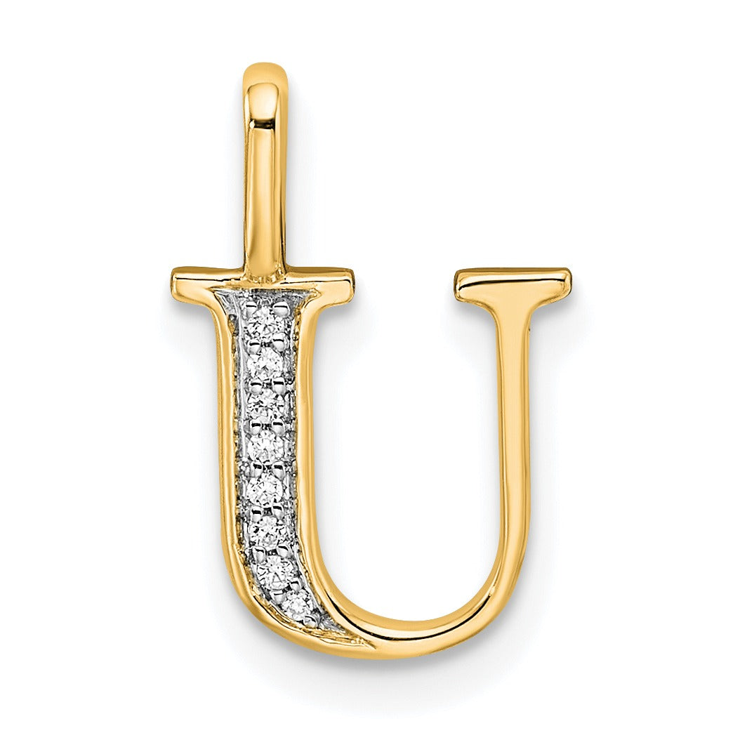 Natural Diamond Initial Letter 14k Gold Pendant