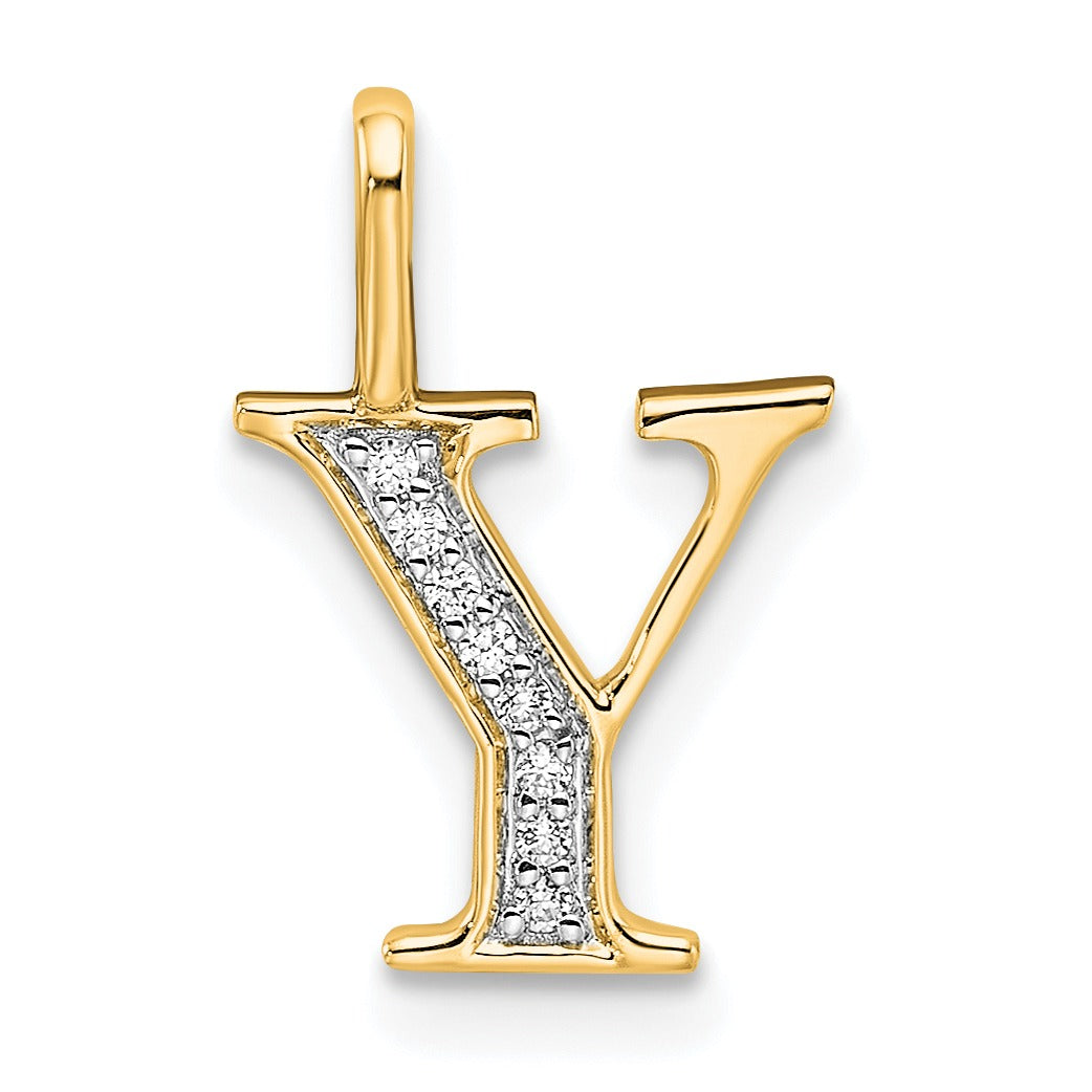 Natural Diamond Initial Letter 14k Gold Pendant