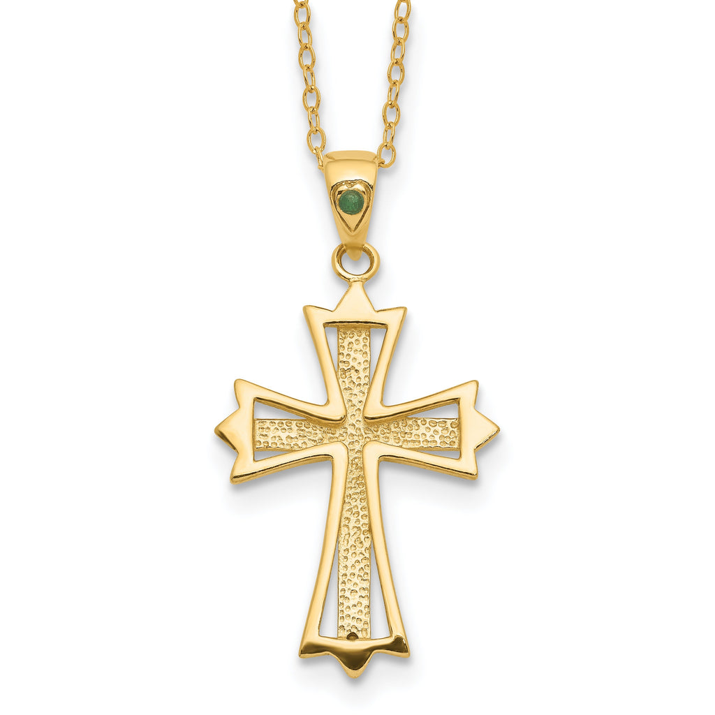 Silver Natural Diamond and Emerald Cross Necklace