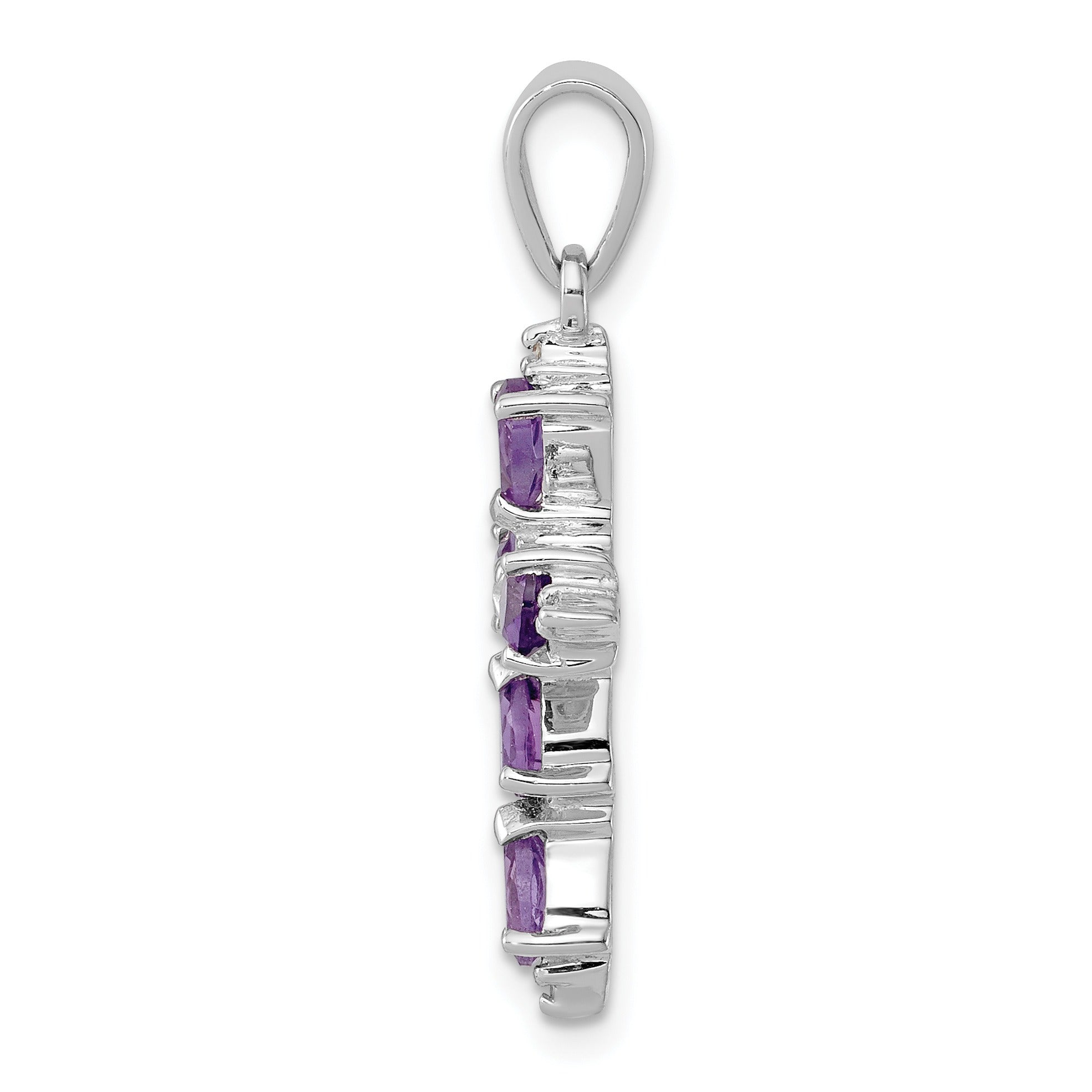 Silver Natural Amethyst and Diamond Cross Pendant