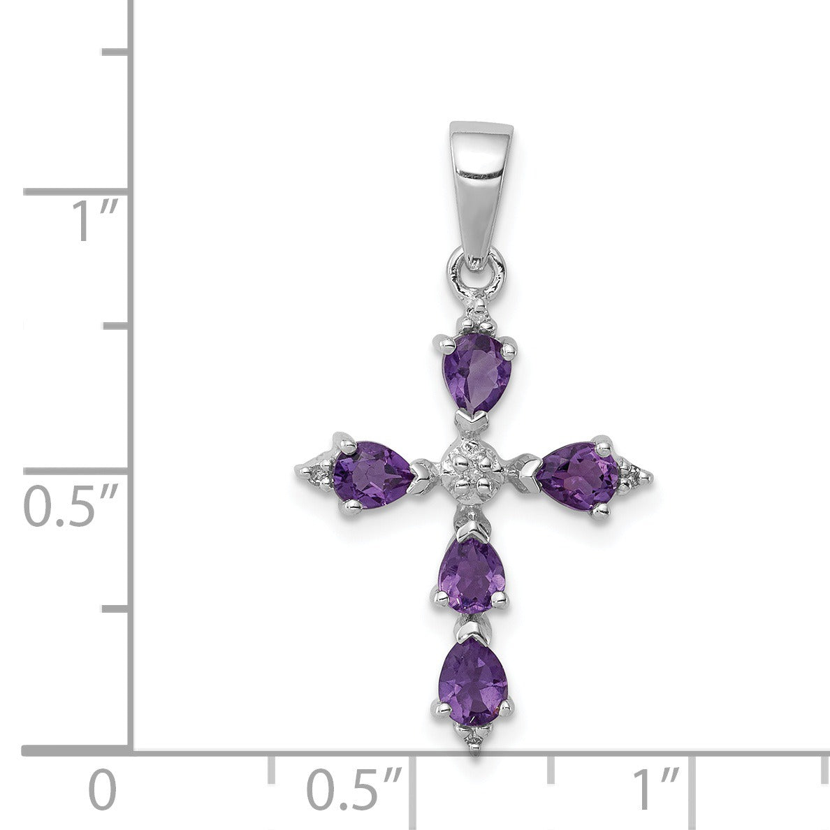 Silver Natural Amethyst and Diamond Cross Pendant