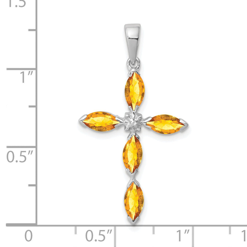 Sterling Silver Natural Citrine and Diamond Pendant