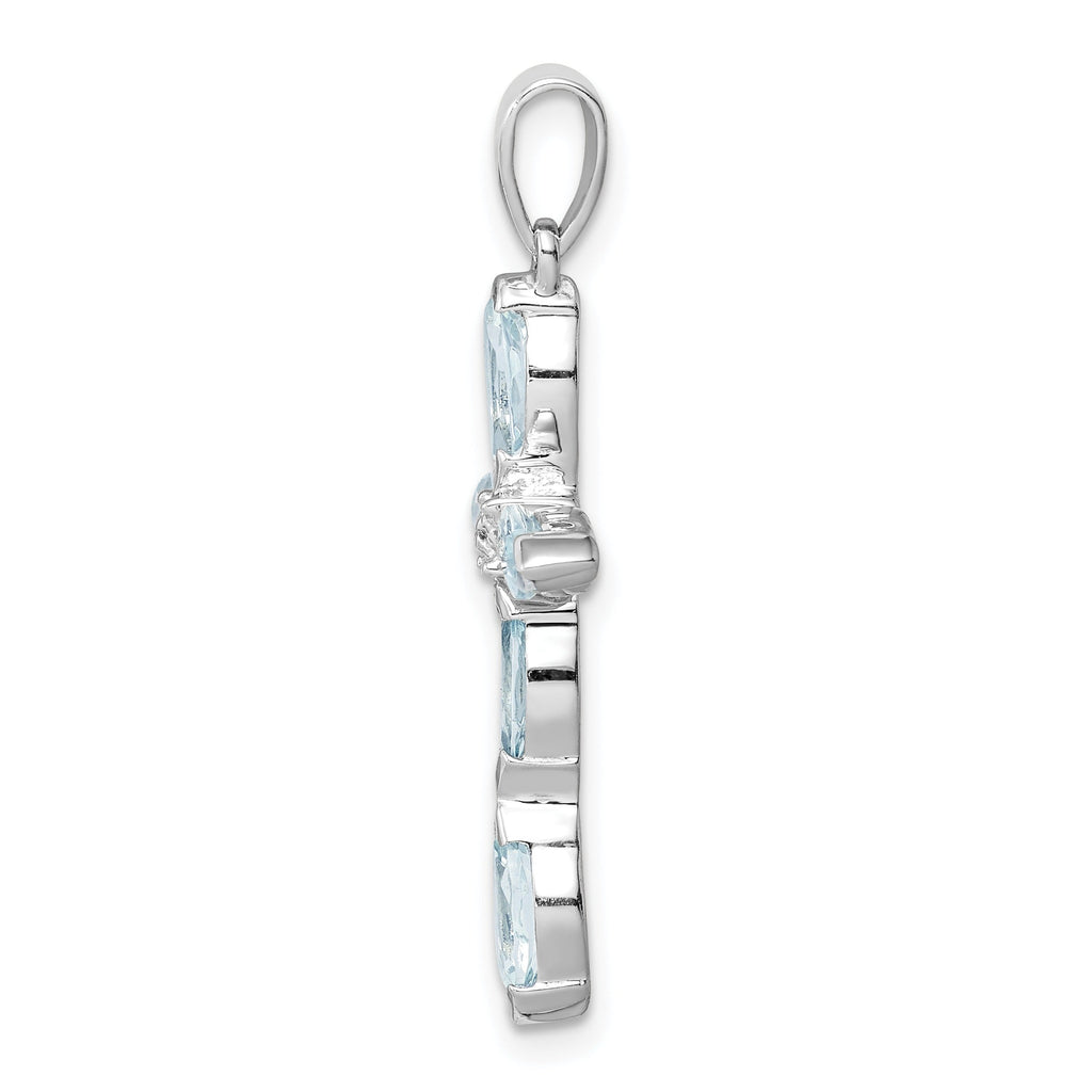 Sterling Silver Natural Blue Aquamarine and Diamond Pendant