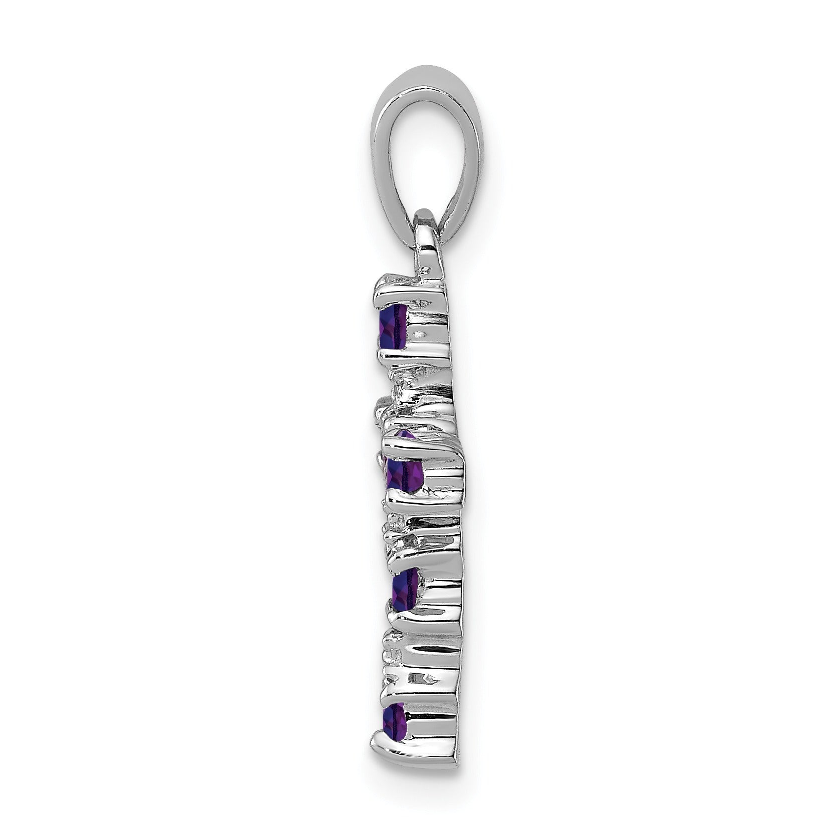 Sterling Silver Natural Amethyst and Diamond Cross Pendant