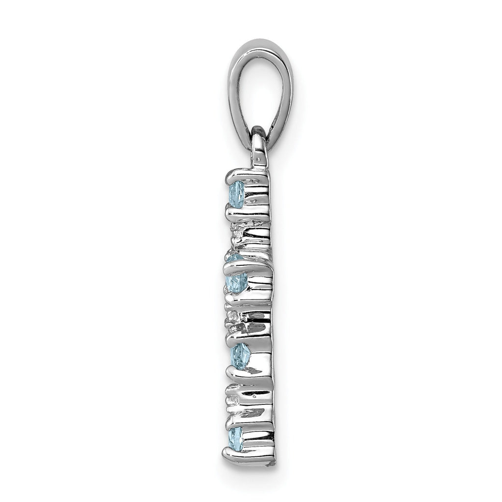 Sterling Silver Natural Blue Sky Blue Topaz and Diamond Cross Pendant