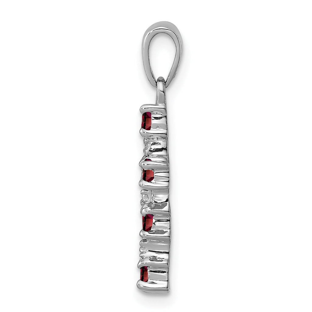 Sterling Silver Natural Garnet and Diamond Cross Pendant