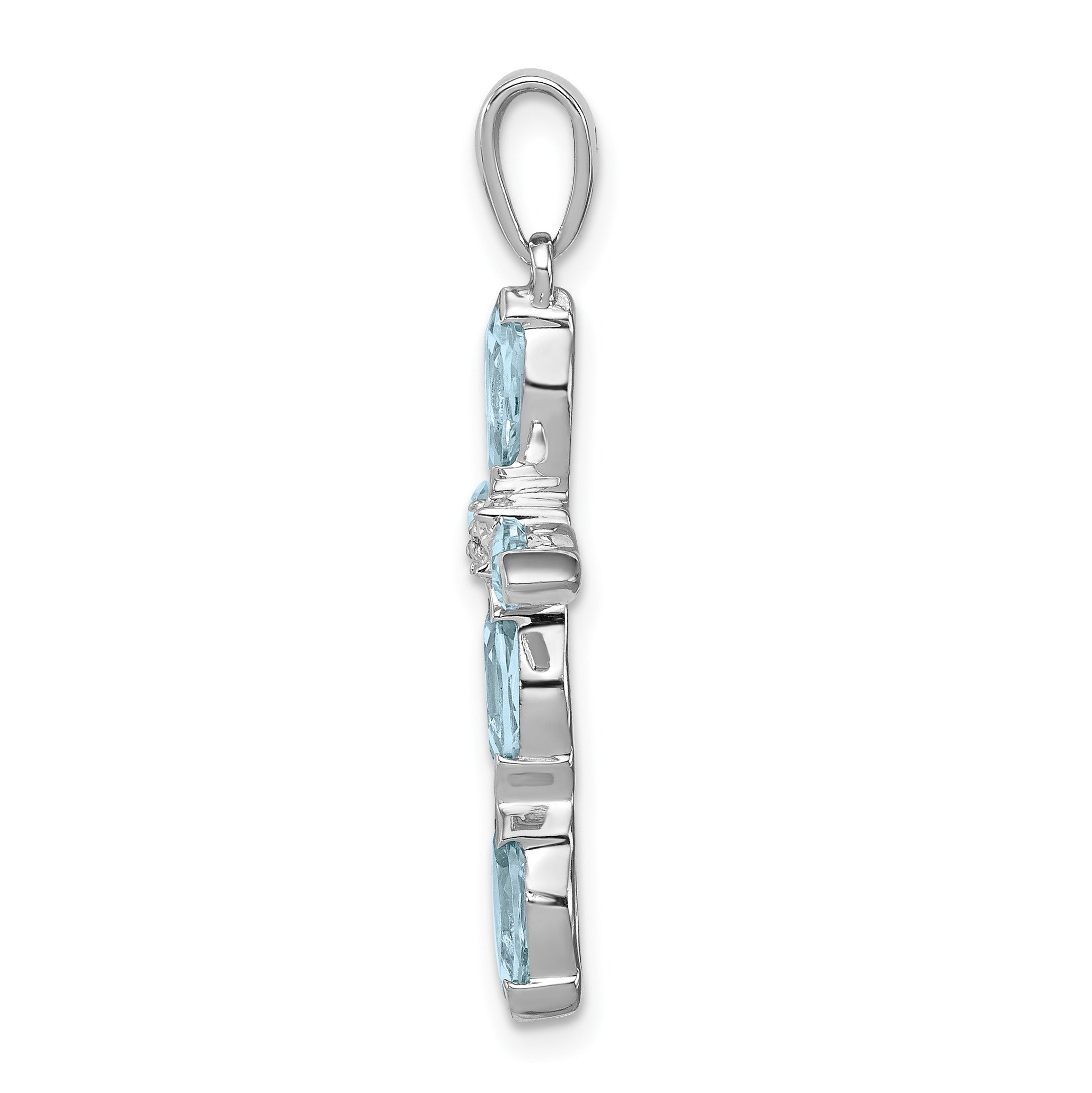 Sterling Silver Natural Blue Sky Blue Topaz and Diamond Pendant