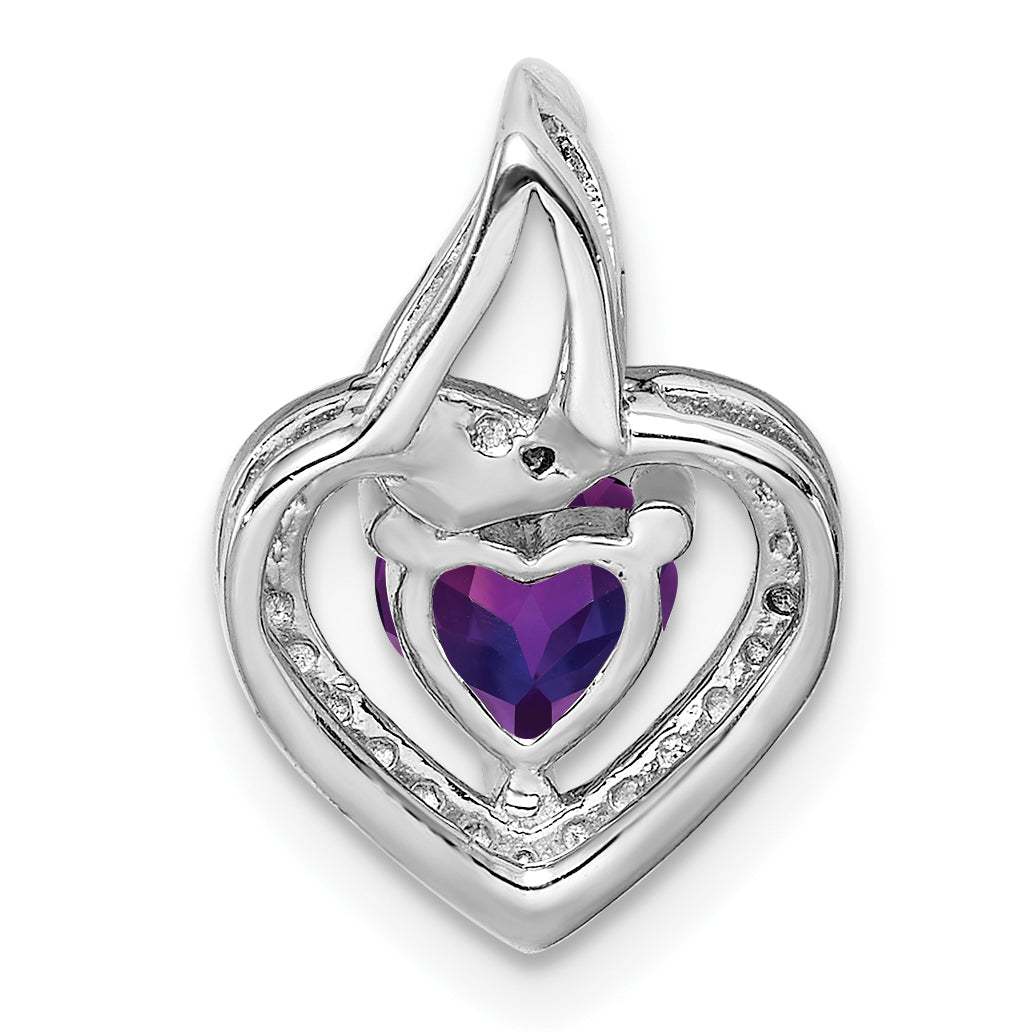 Silver Purple Amethyst and Diamond Heart in Heart Pendant