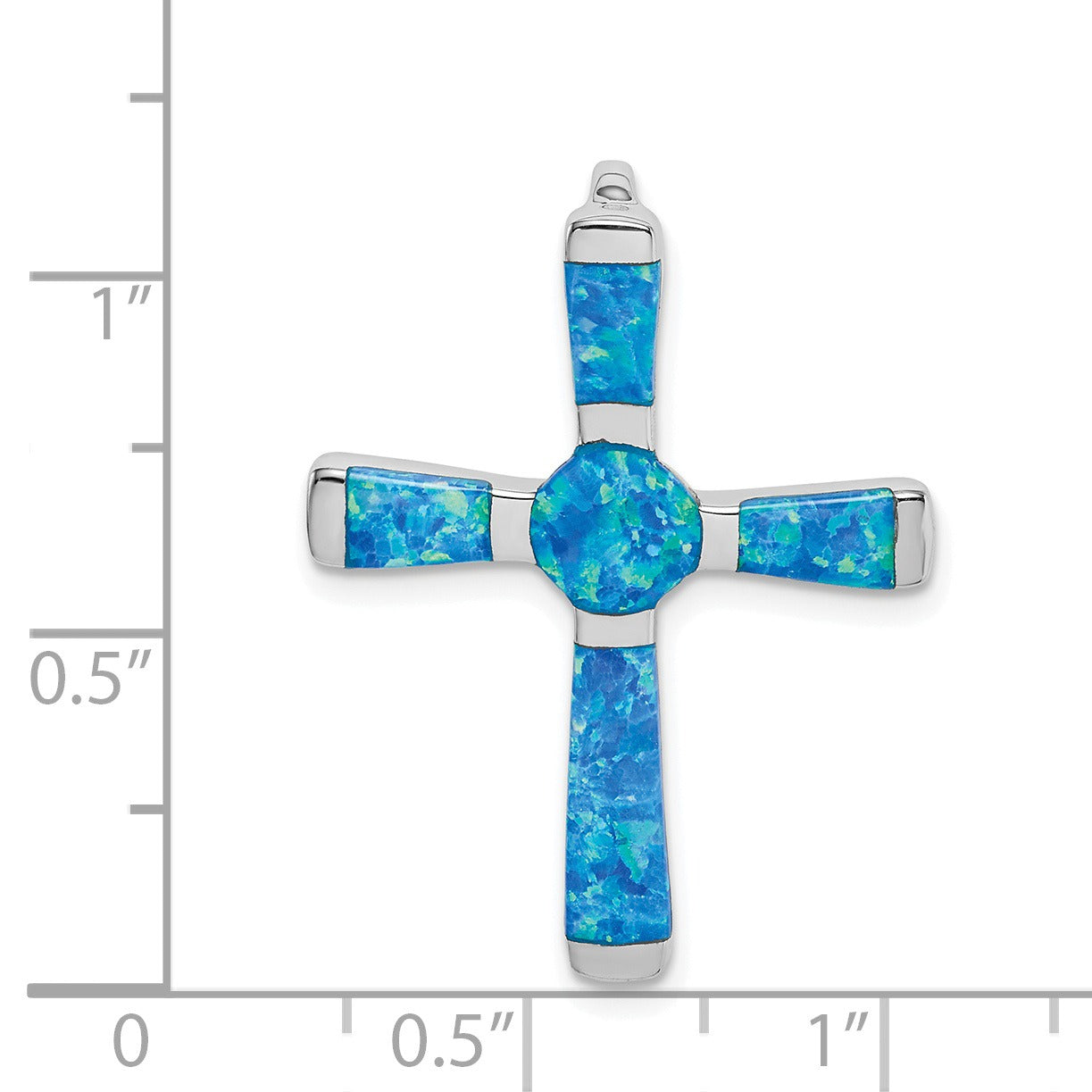 Silver Rhodium-plated Created Opal Cross Slide Pendant