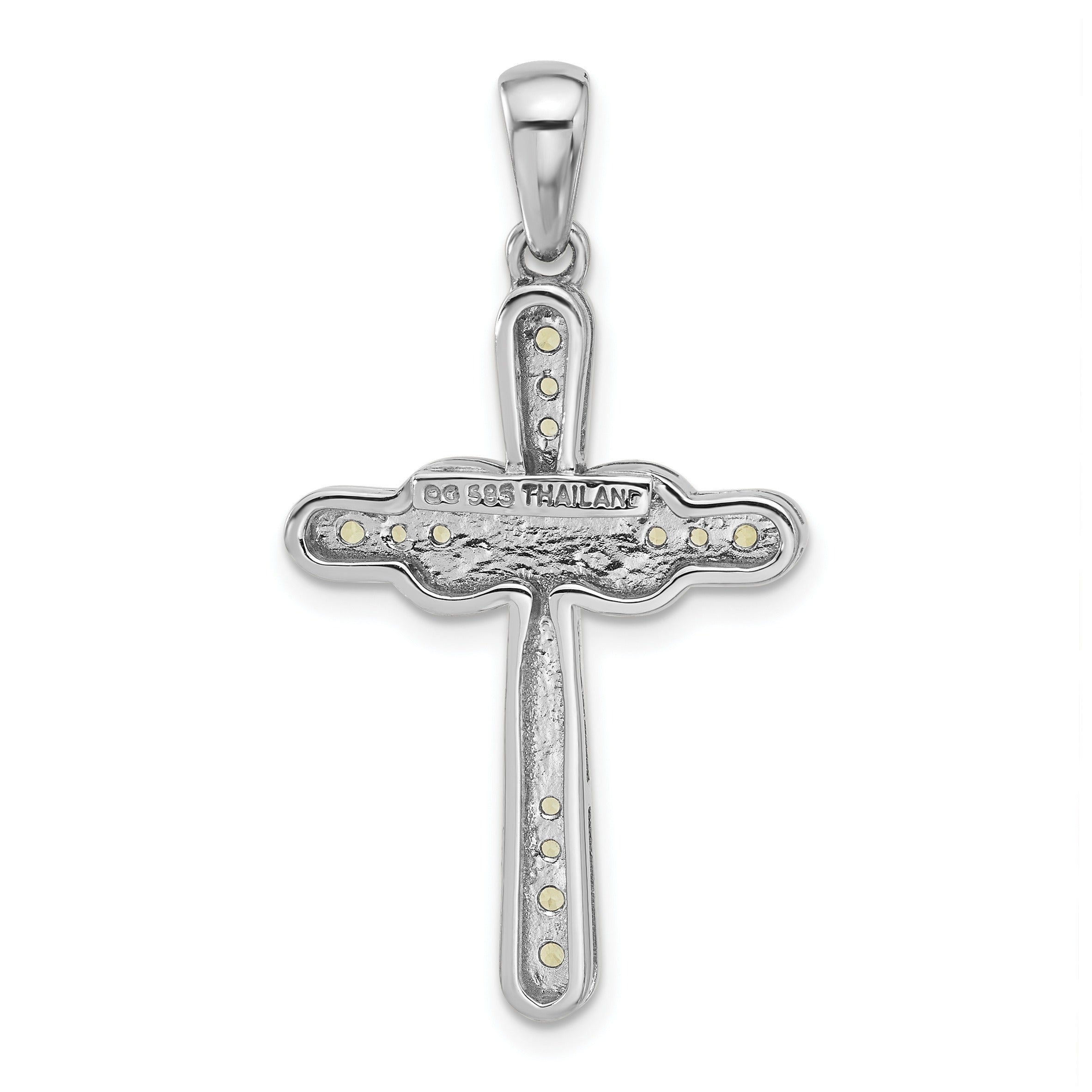 Silver Rhodium-plated Peridot Infinity Cross Pendant