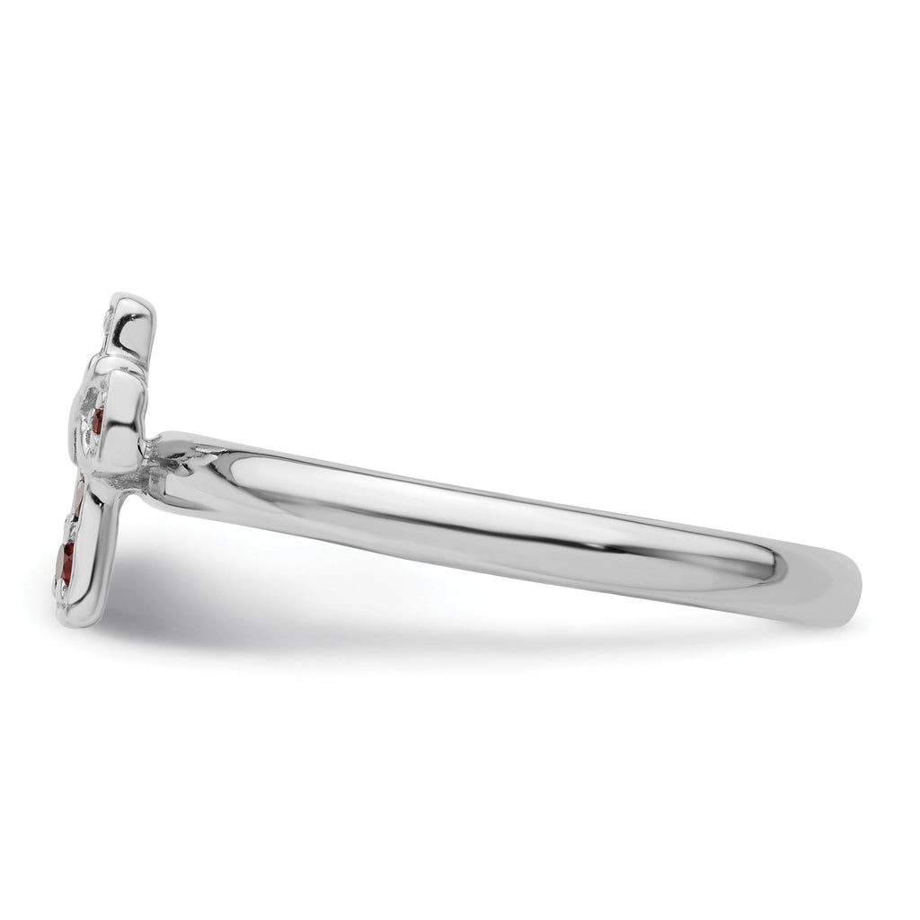 Natural Garnet Sterling Silver Stackable Cross Ring