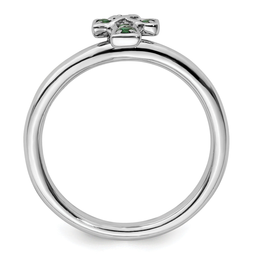 Lab Created Emerald Silver Stackable Cross Ring
