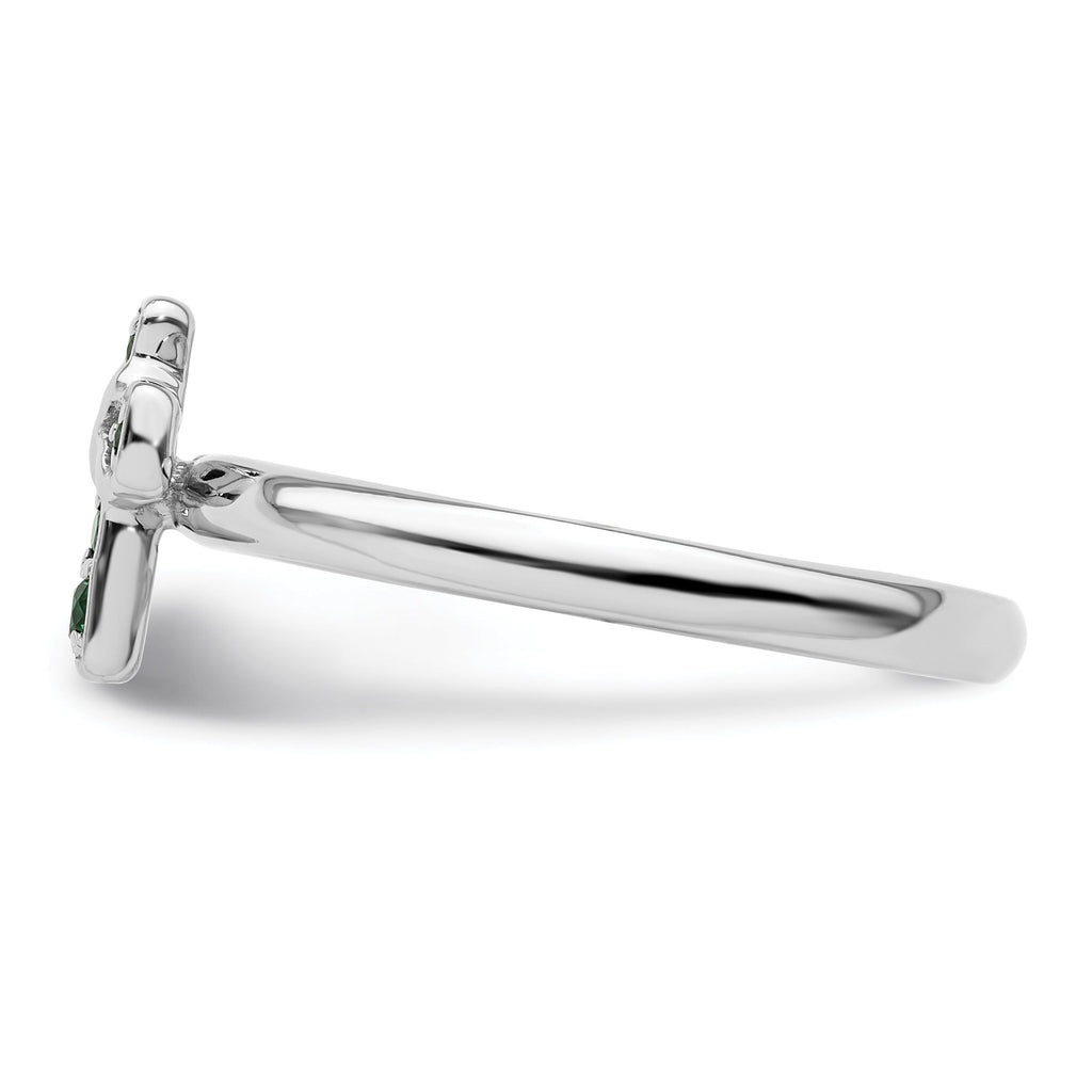 Lab Created Emerald Silver Stackable Cross Ring