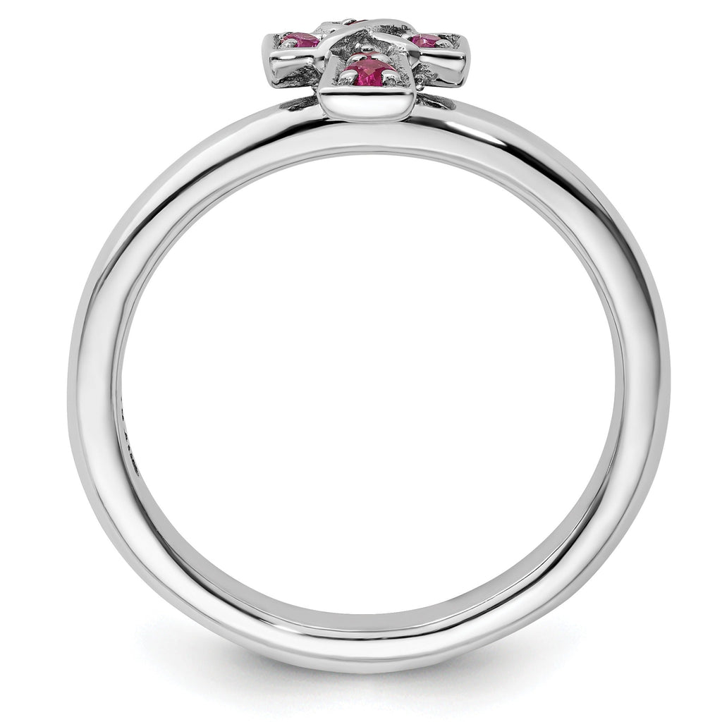 Lab Created Ruby Silver Stackable Cross Ring