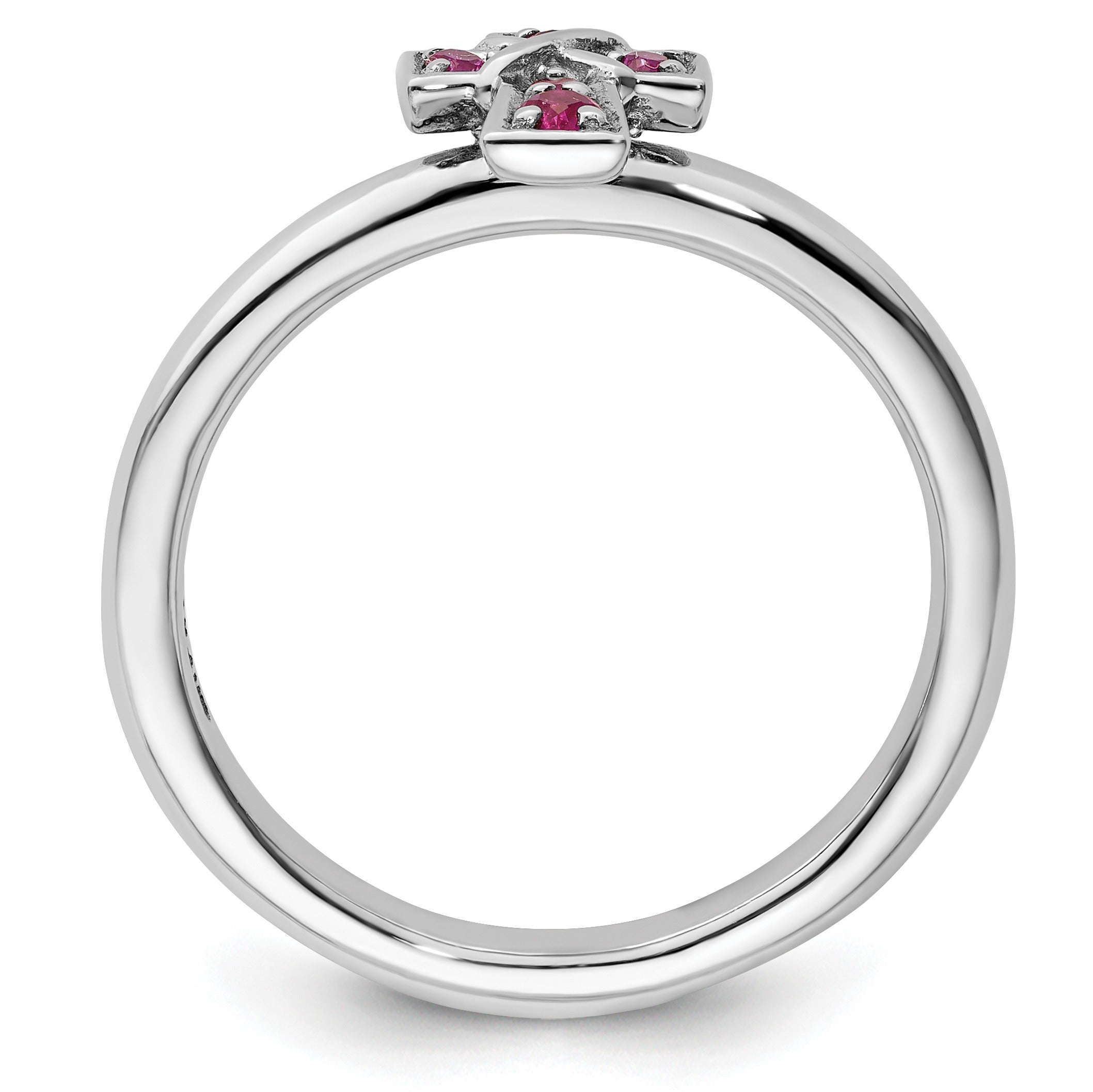 Lab Created Ruby Silver Stackable Cross Ring