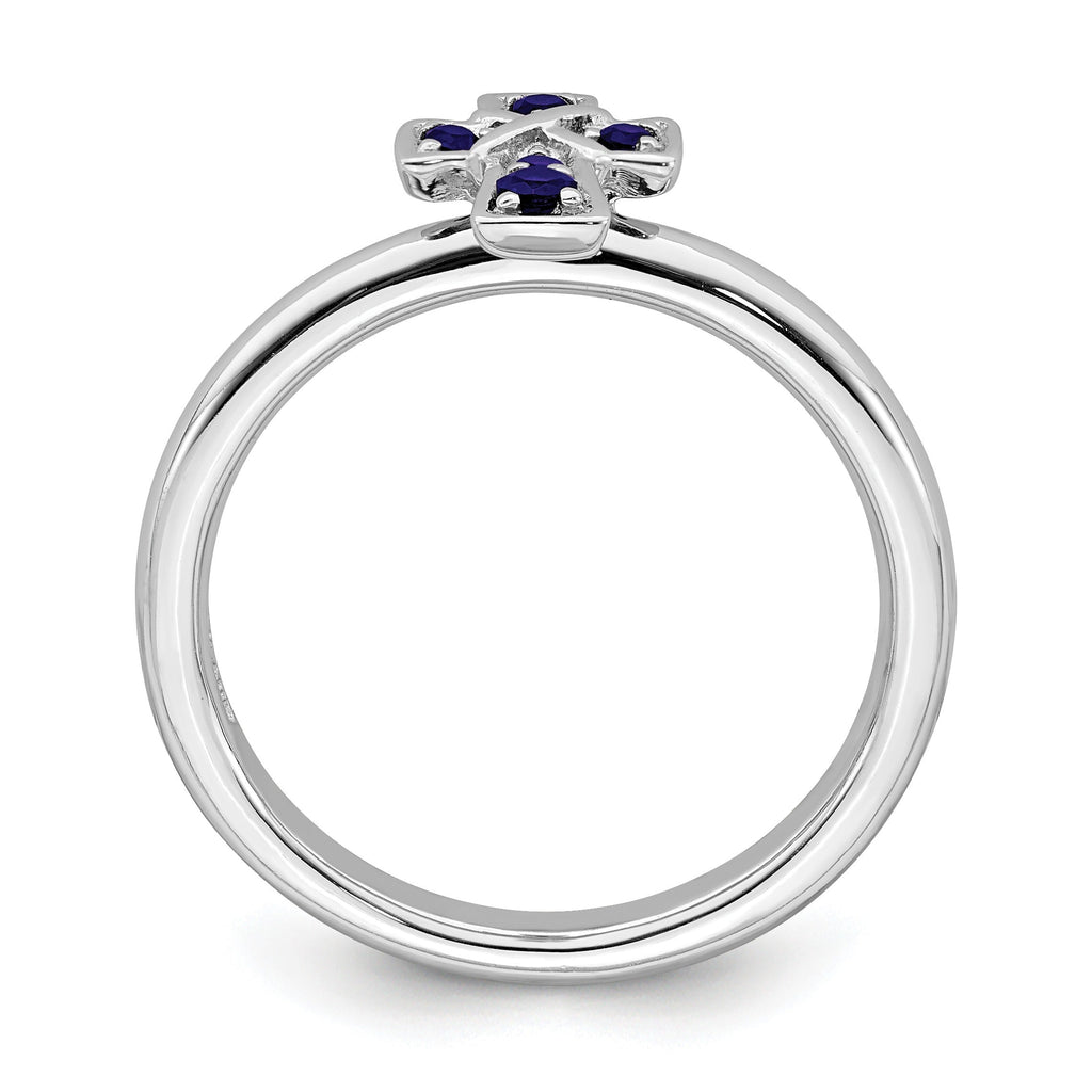 Lab Created Sapphire Silver Stackable Cross Ring