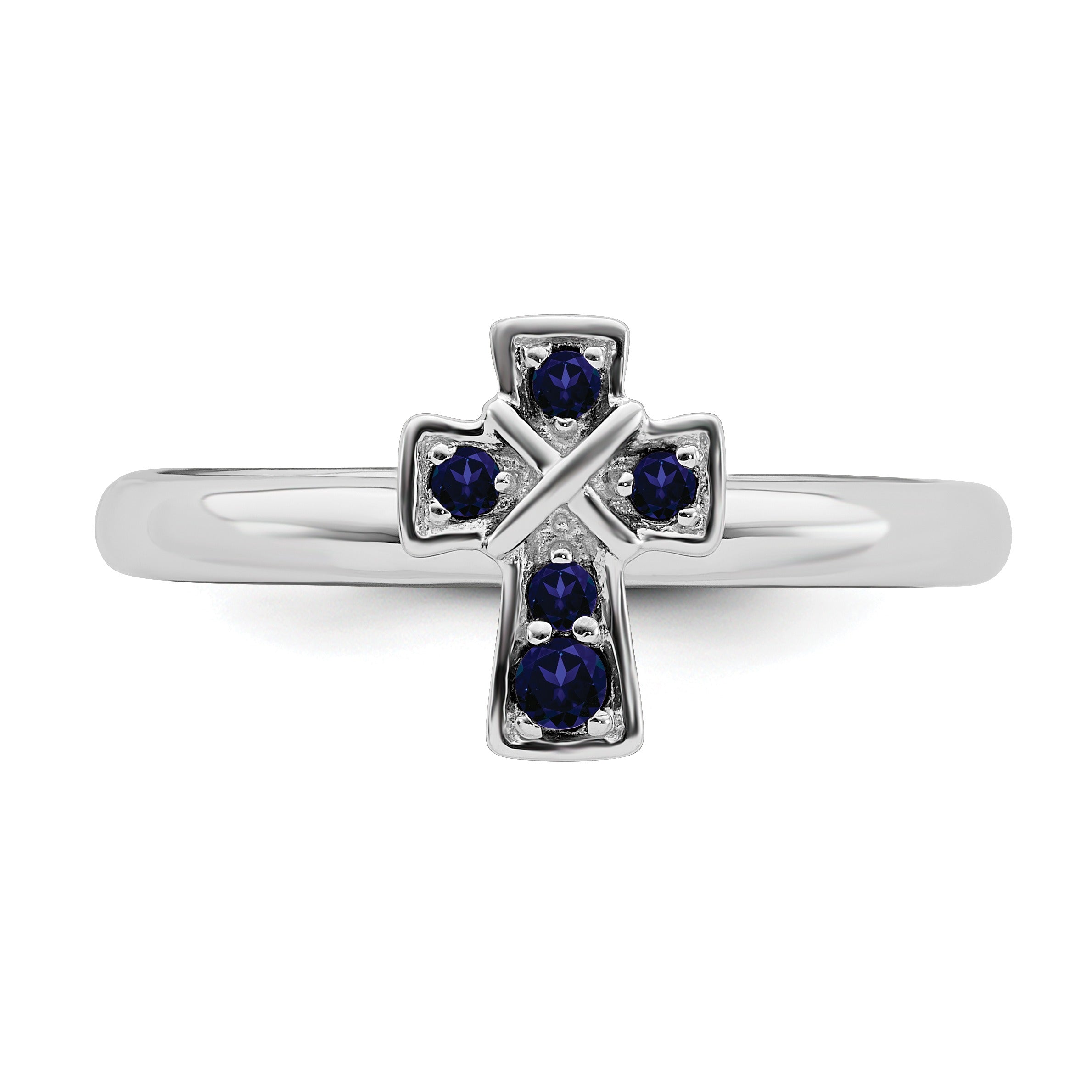 Lab Created Sapphire Silver Stackable Cross Ring