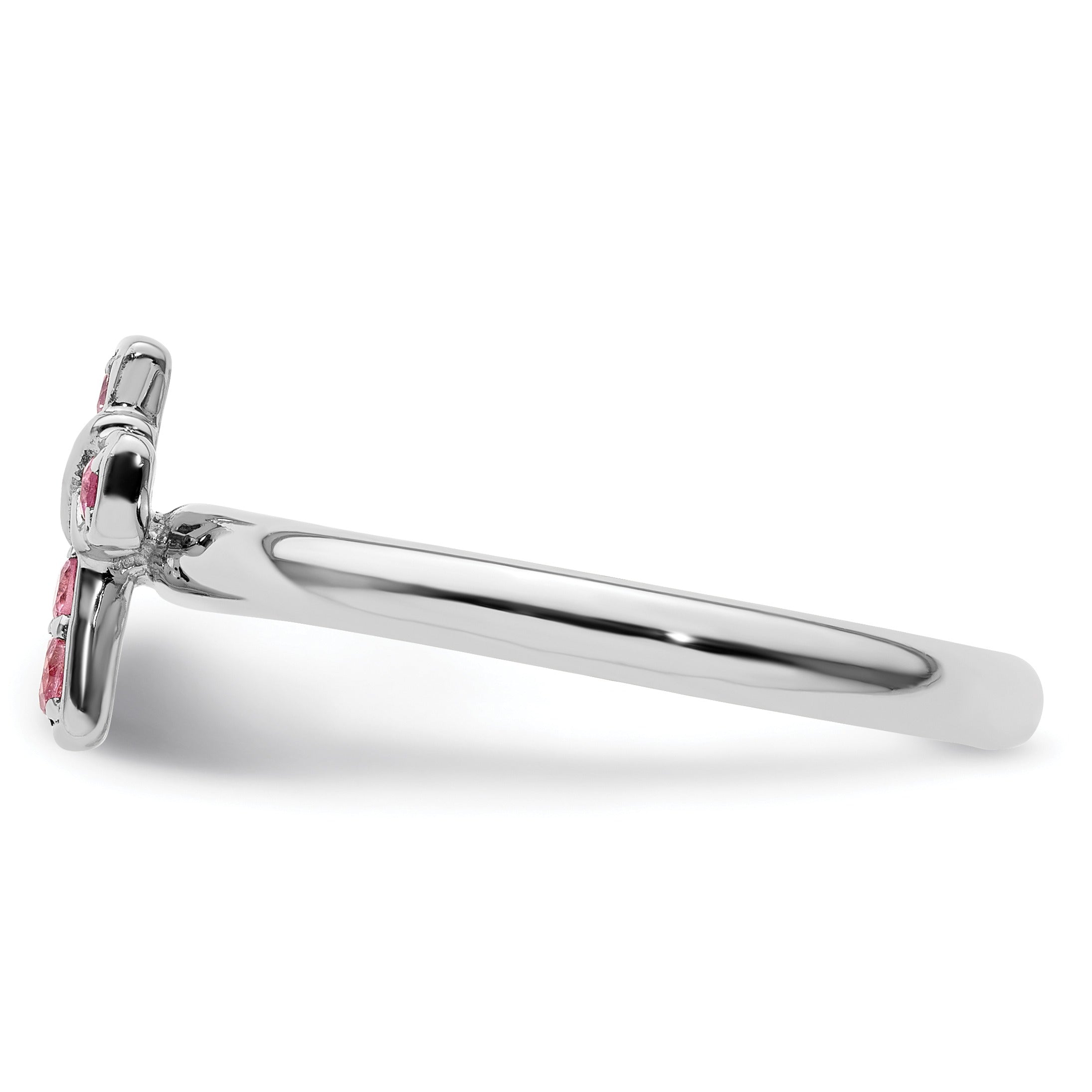 Natural Pink Tourmaline Silver Stackable Cross Ring