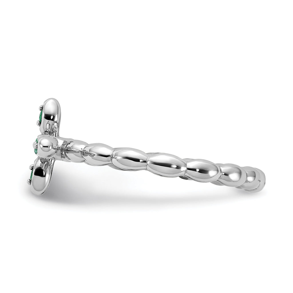 Silver Stackable Created Emerald Cross Ring