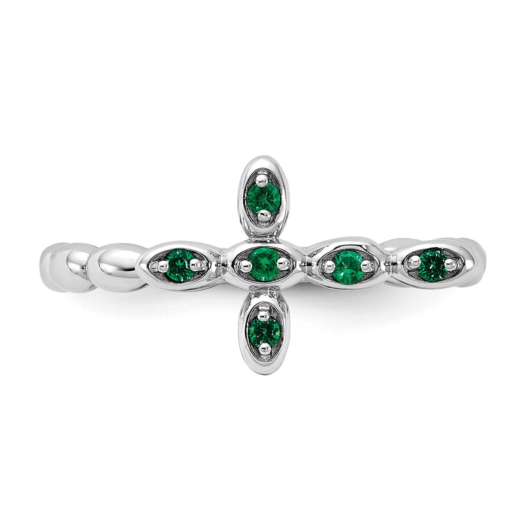 Silver Stackable Created Emerald Cross Ring