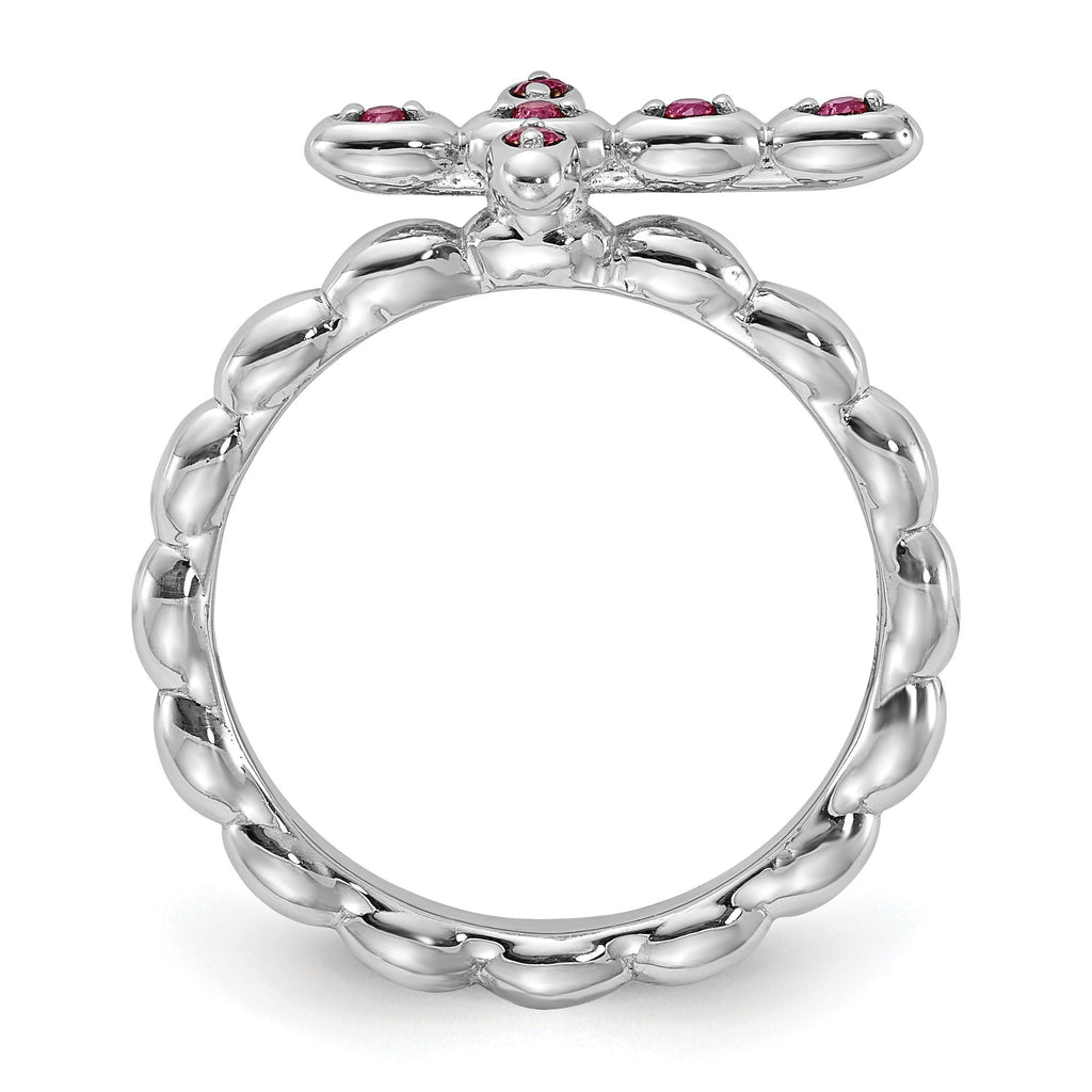 Silver Stackable Created Ruby Cross Ring