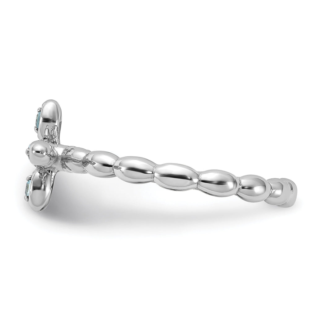 Silver Stackable Natural Swiss Blue Topaz Cross Ring