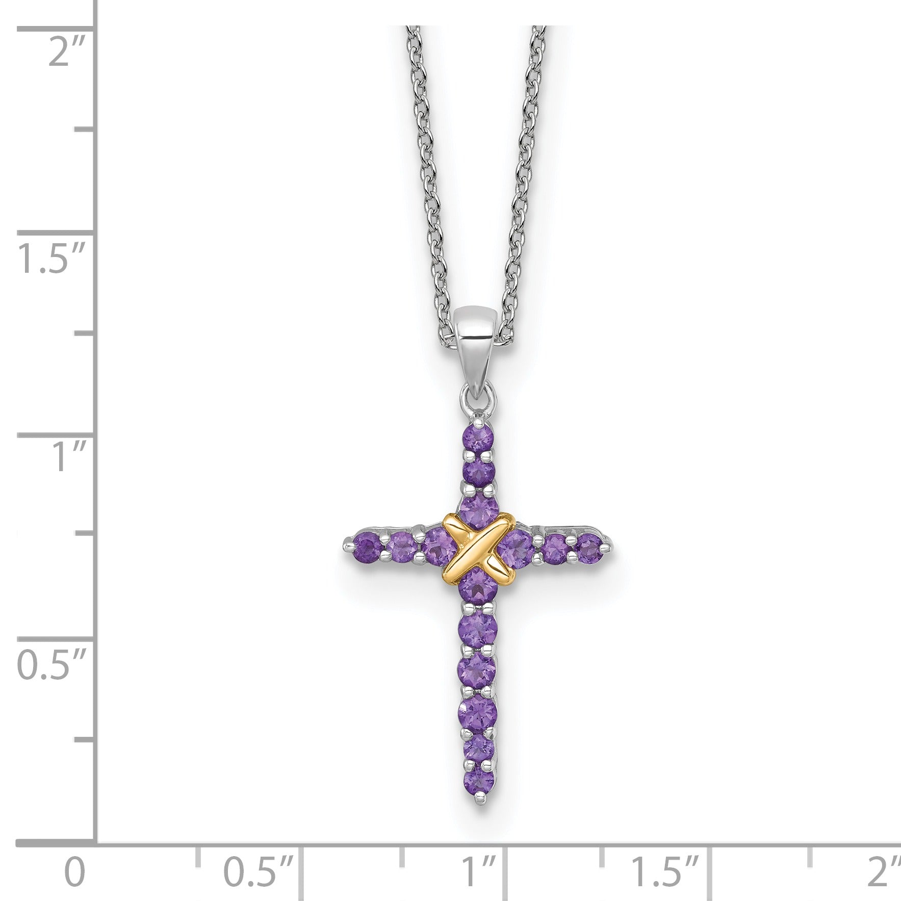 Silver 14k -X- Accent Natural Amethyst Cross Necklace