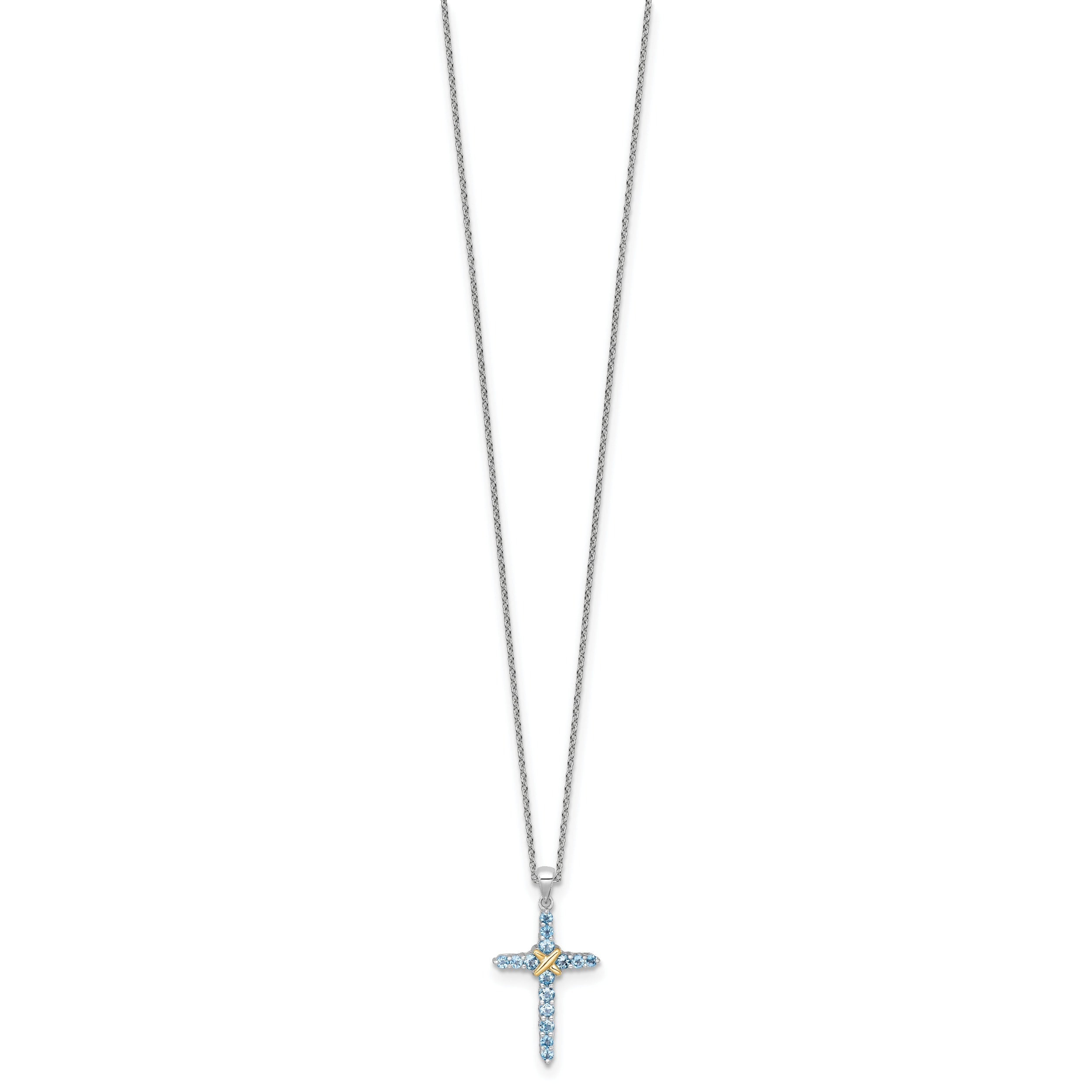 Natural Swiss Blue Topaz Cross Necklace Sterling Silver