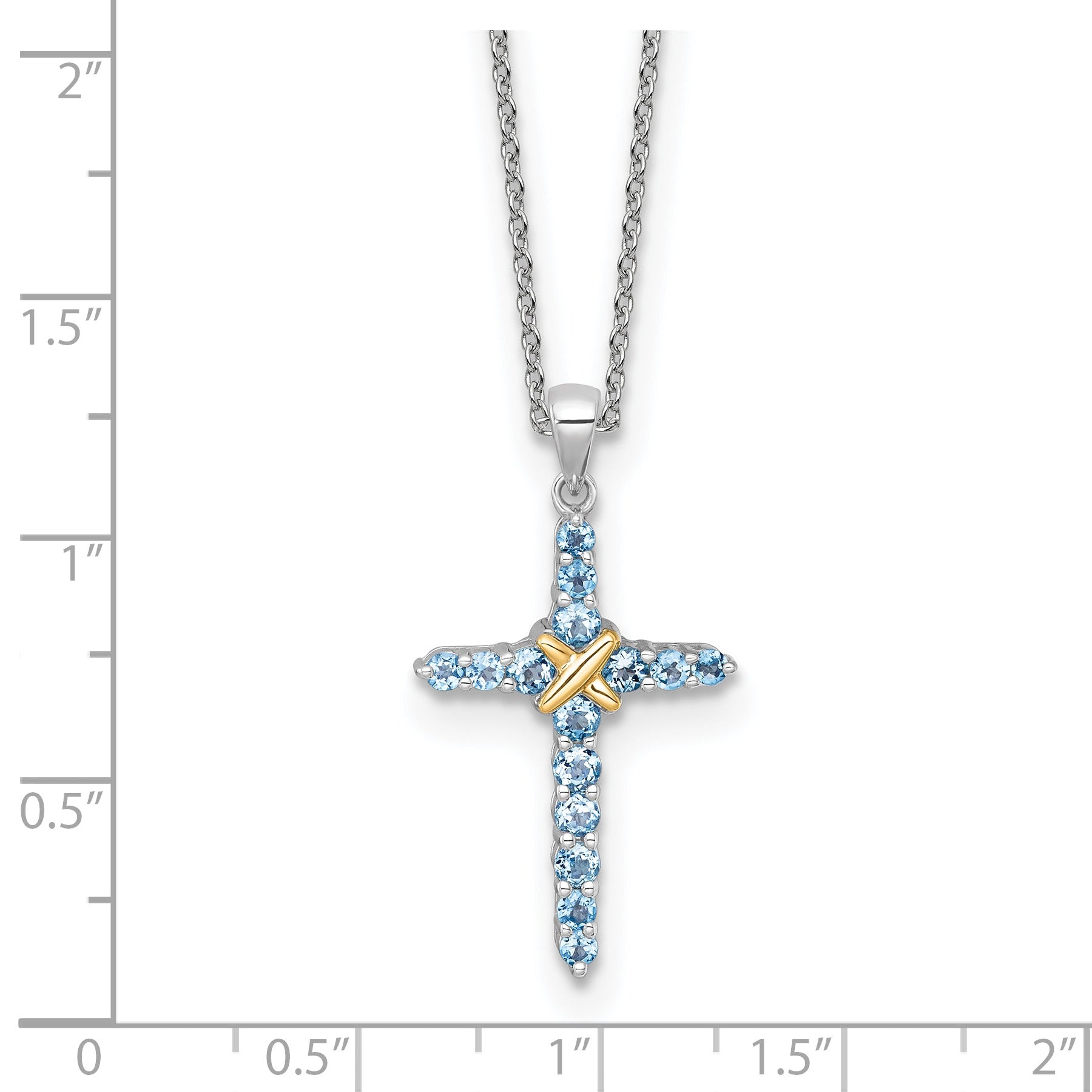Natural Swiss Blue Topaz Cross Necklace Sterling Silver